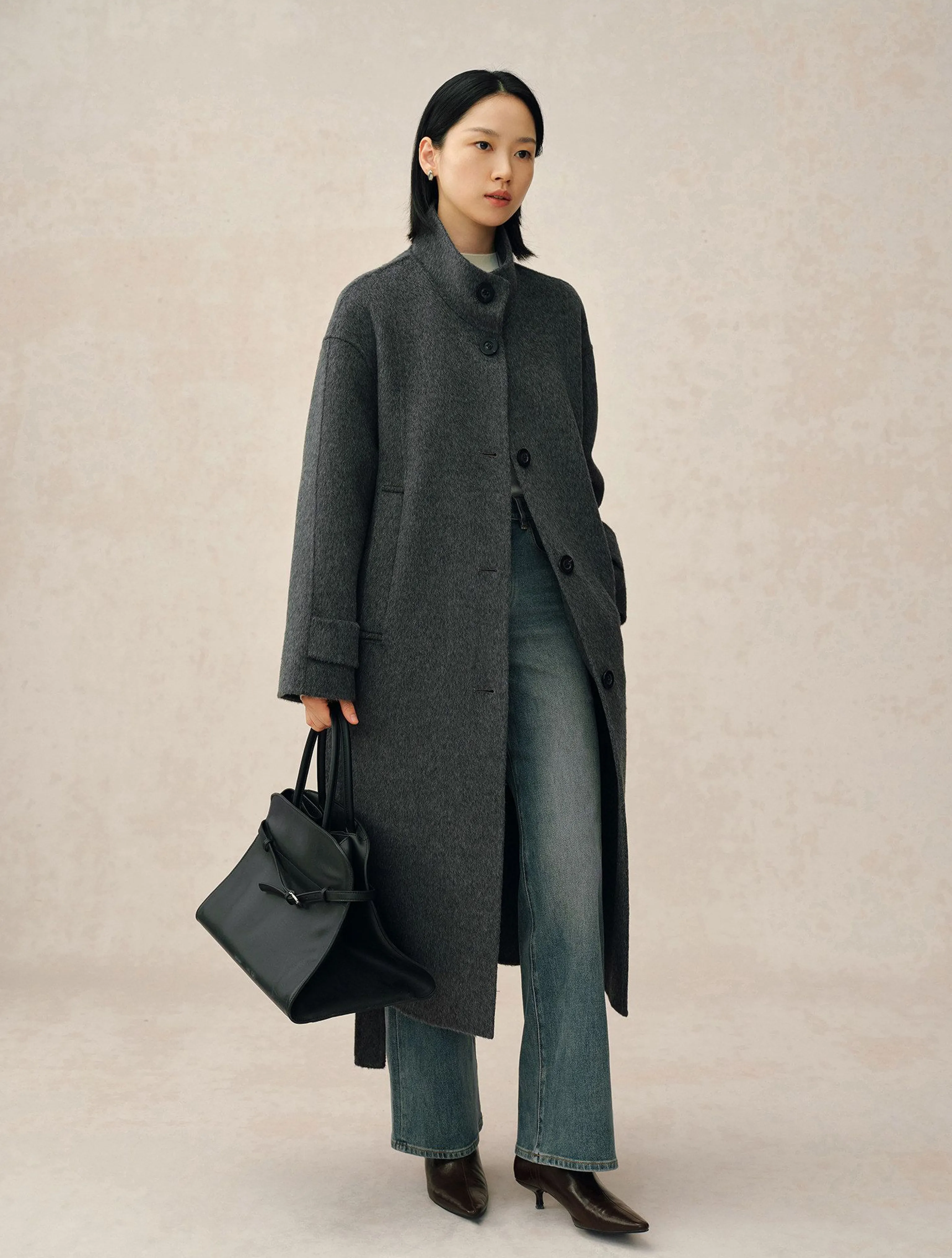Stand-Collar Belted Double-Faced Wool Coat - Image 5