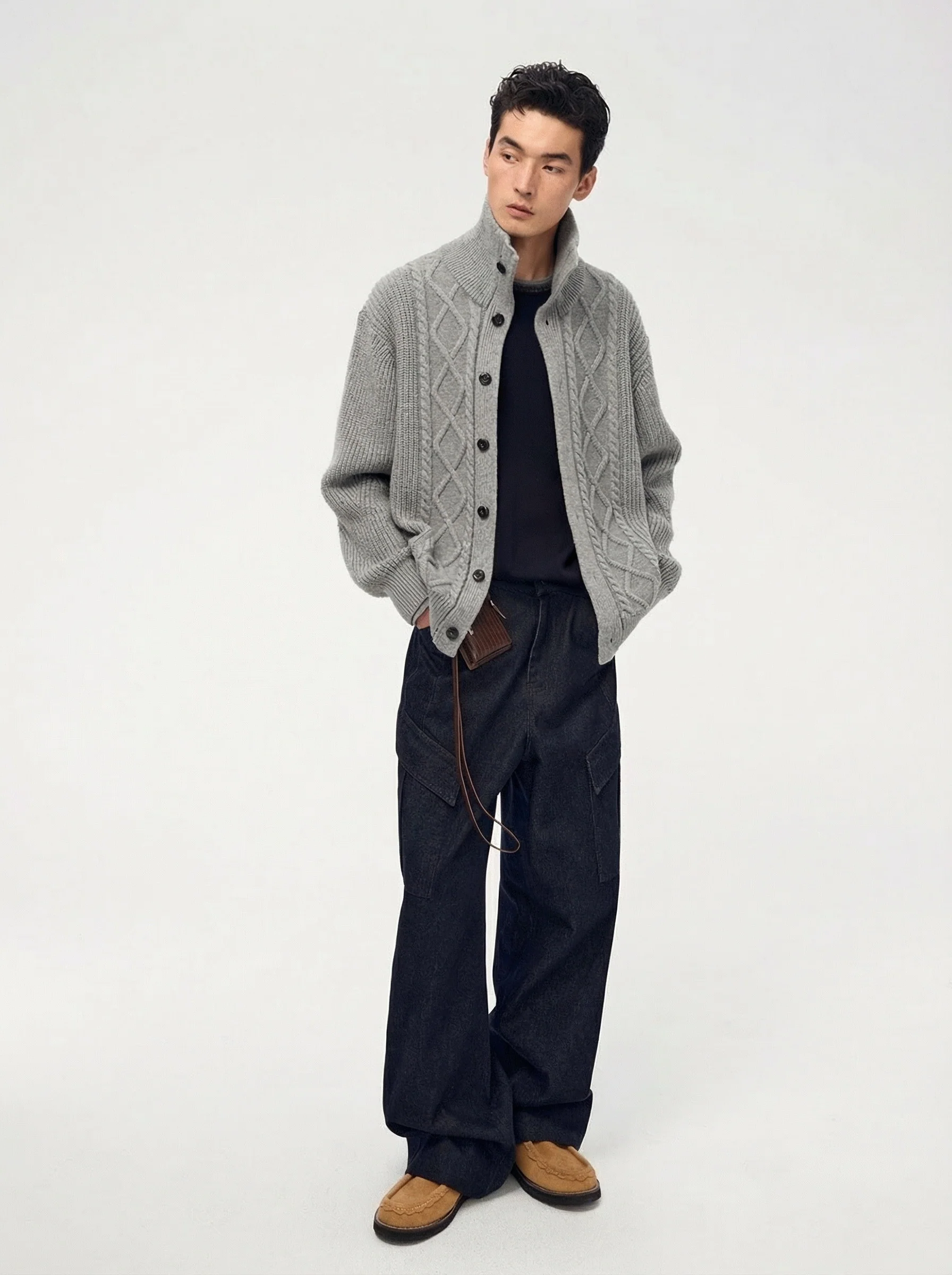Stand-Collar Cable Knit Cardigan - Image 4