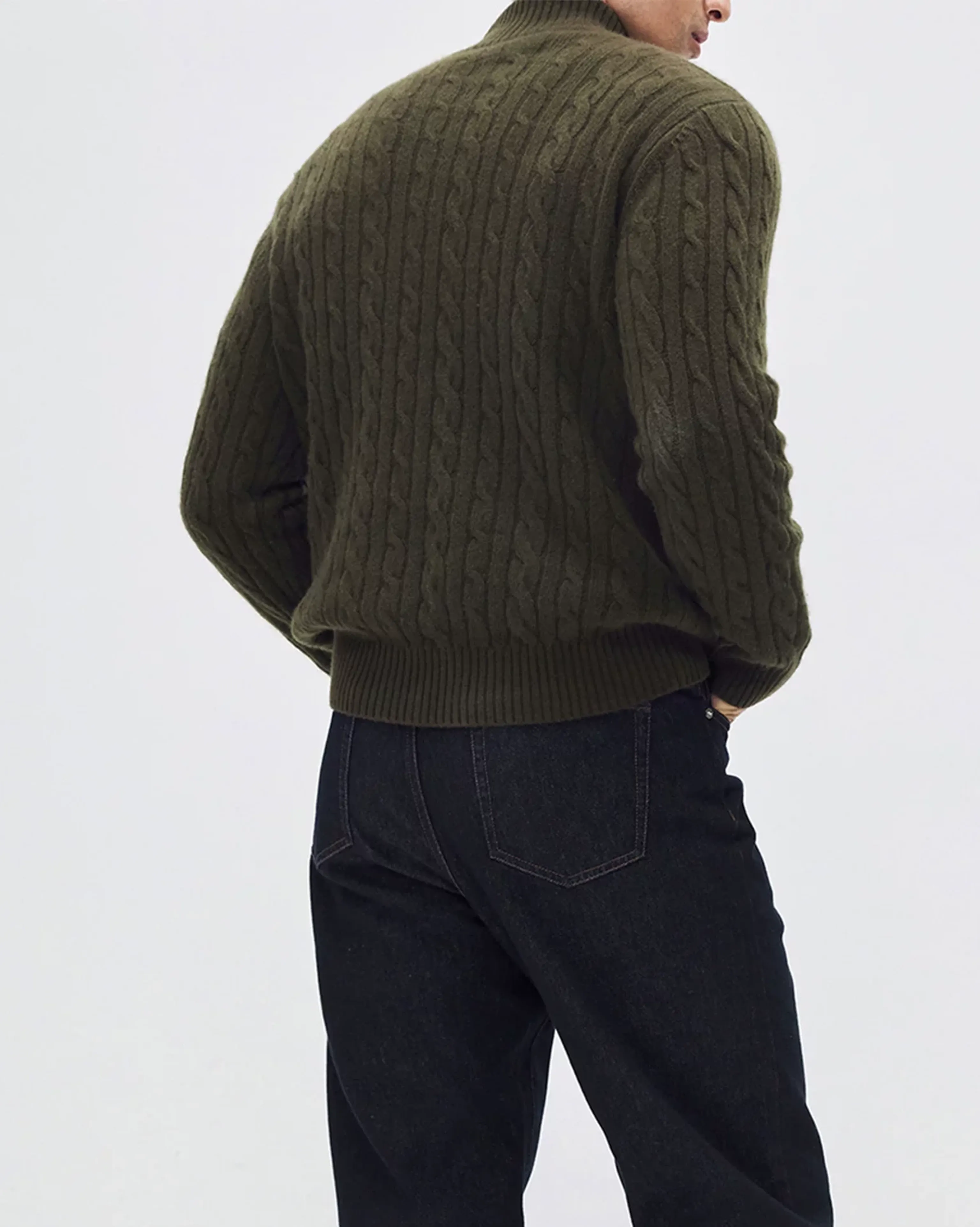 Stand-Collar Cable-Knit Cashmere Half-Zip Sweater - Image 5