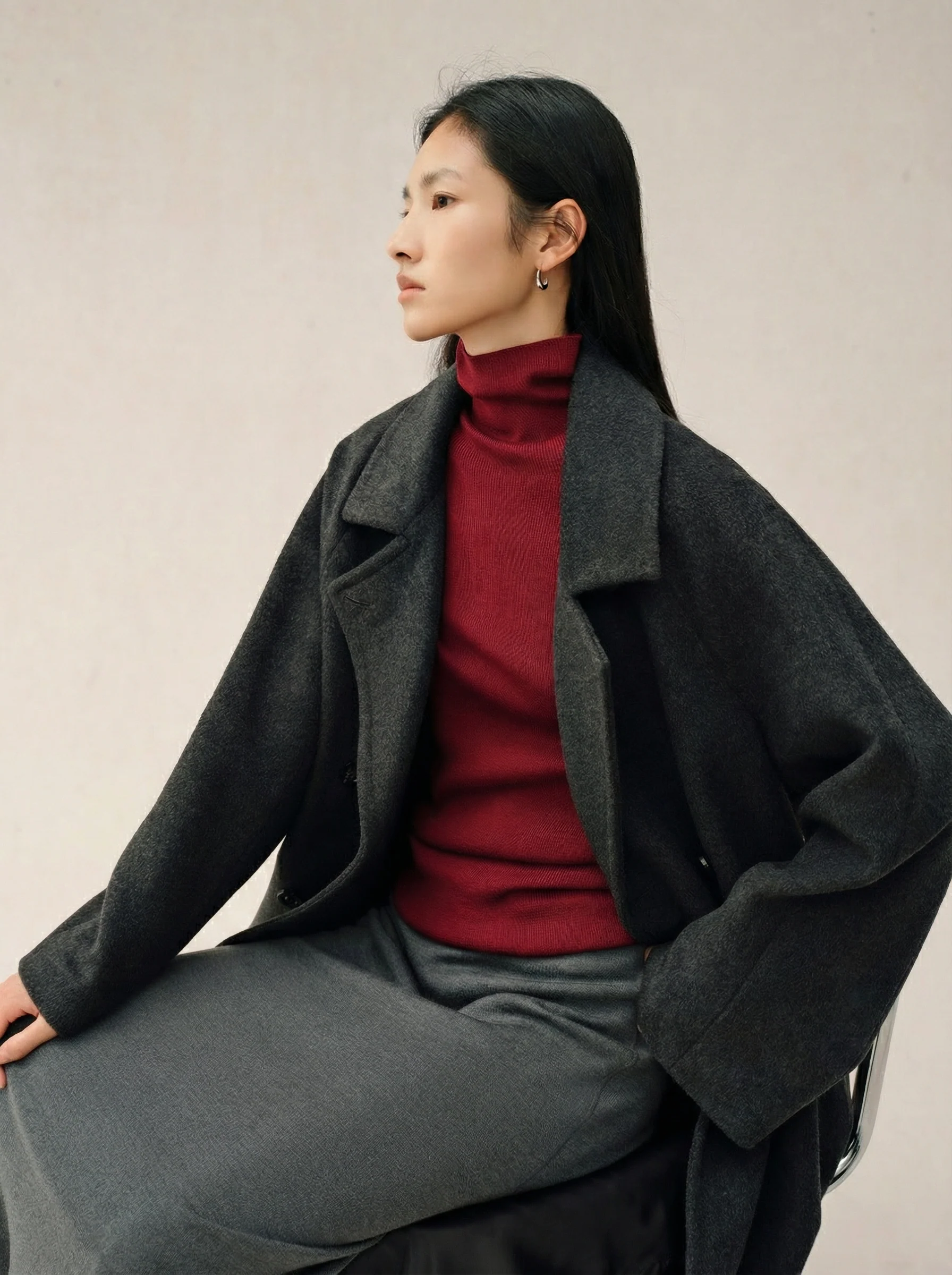 Stand Collar Cashmere Blend Coat