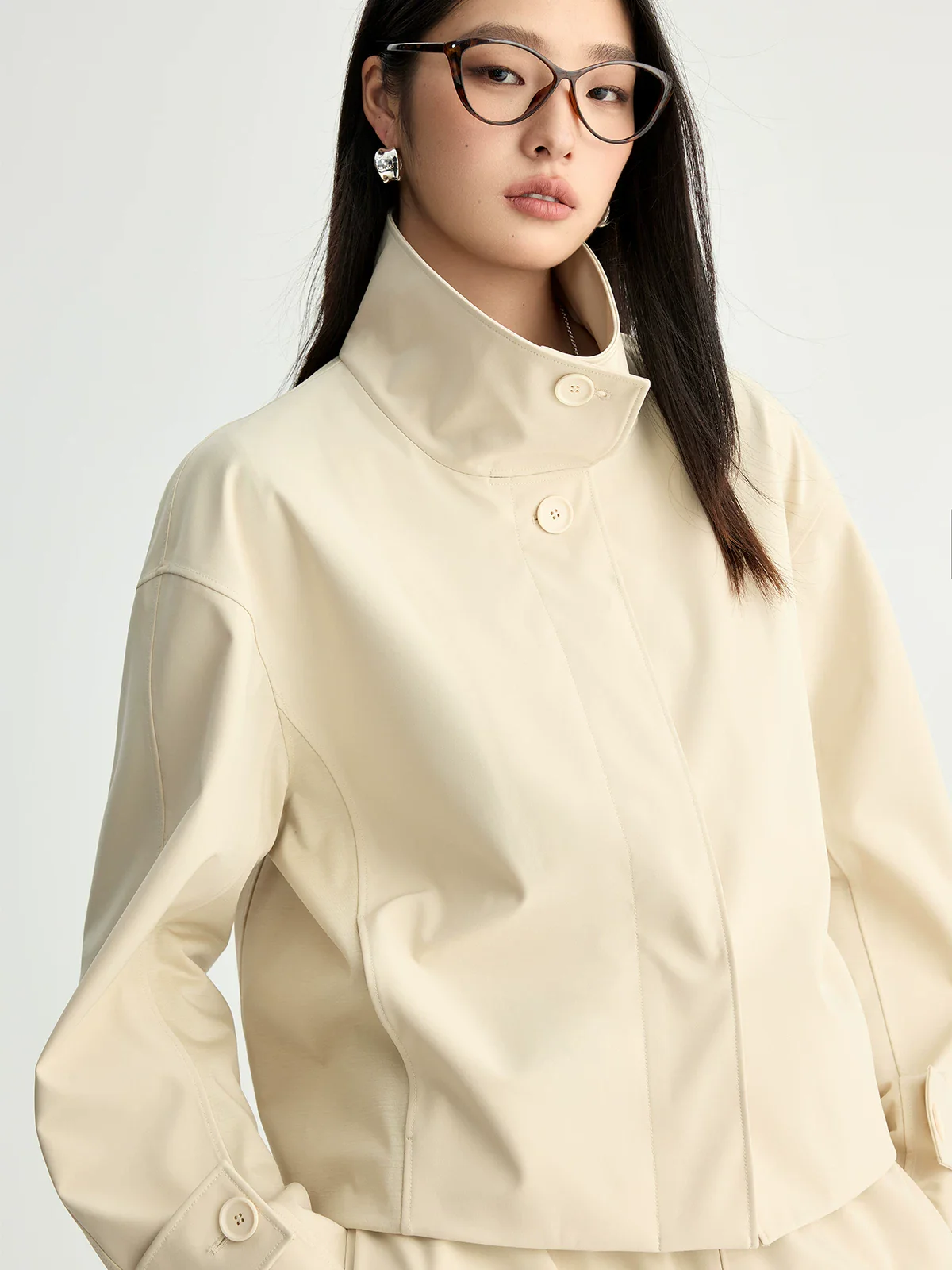 Stand-Collar Cropped Jacket & Wide-Leg Pants Set - Image 6