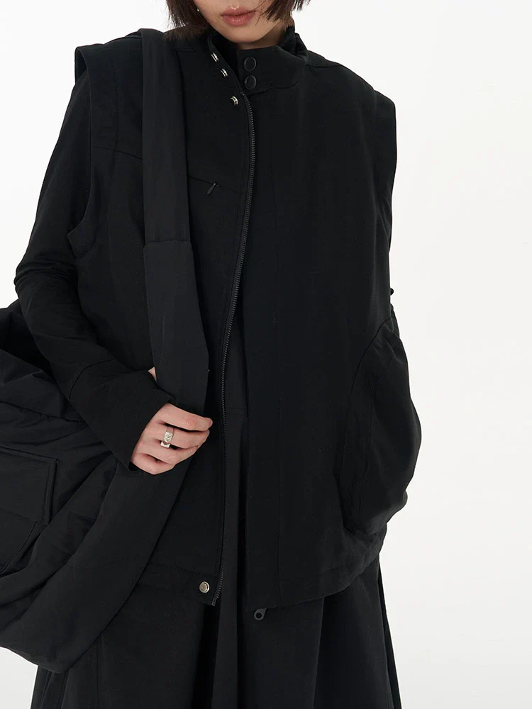 Stand Collar Detachable Cotton Vest Jacket - Image 2