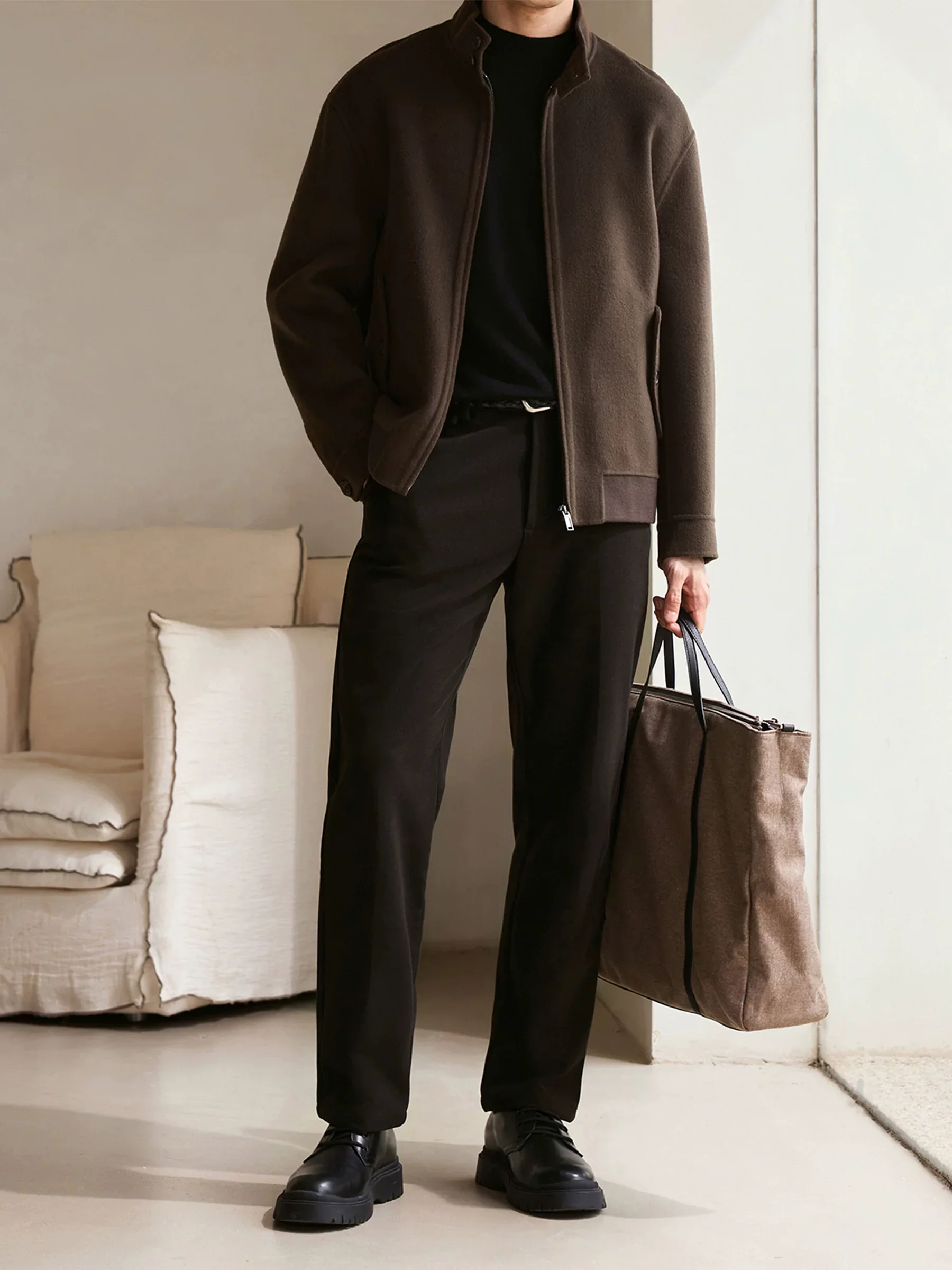 Stand-Collar Double-Faced Wool Jacket