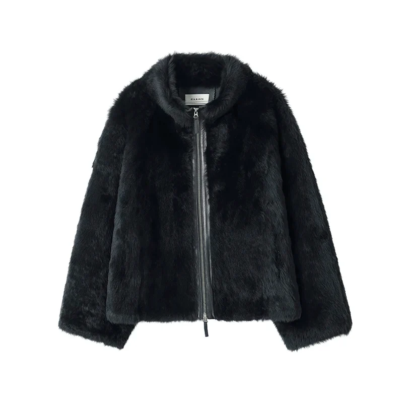 Stand-Collar Double-Zip Shearling Jacket