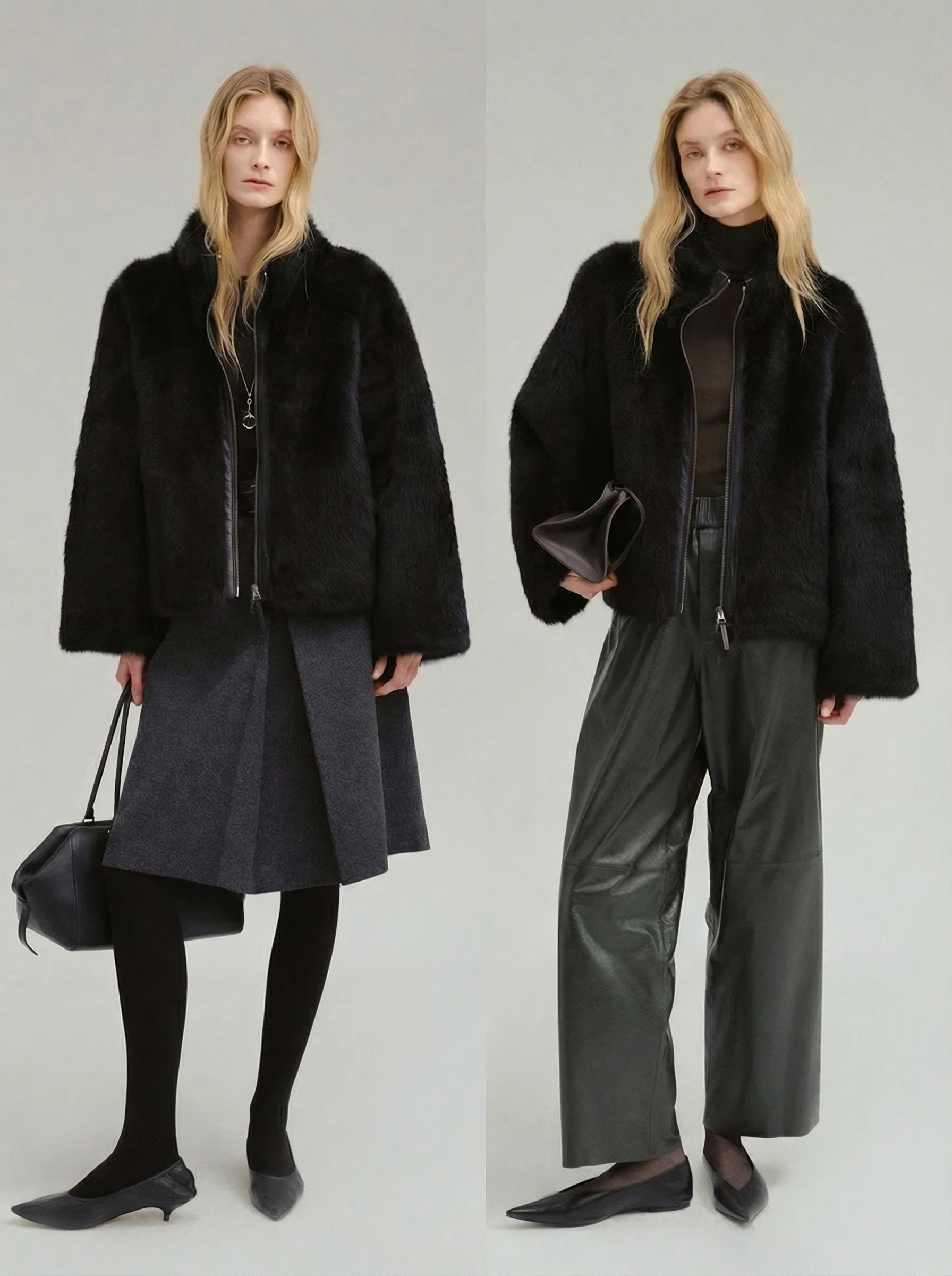 Stand-Collar Double-Zip Shearling Jacket - Image 4