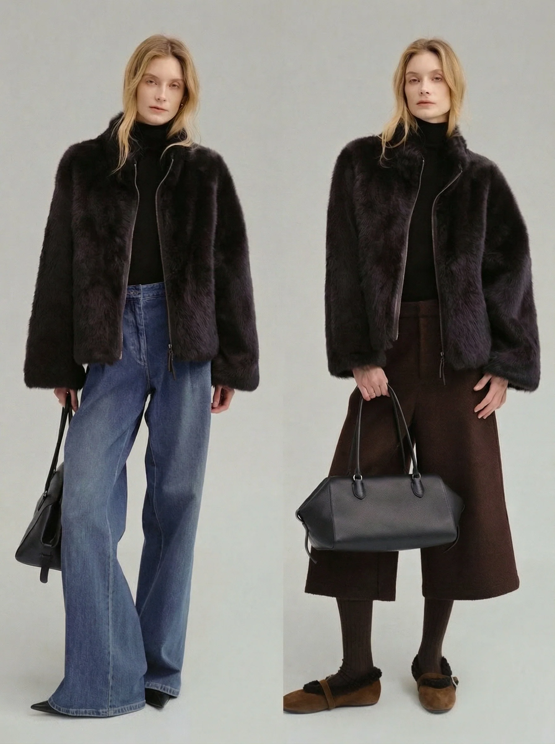 Stand-Collar Double-Zip Shearling Jacket - Image 5