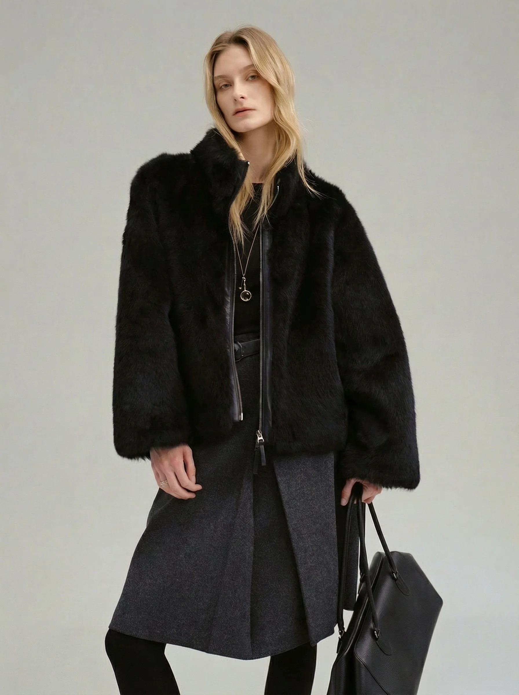 Stand-Collar Double-Zip Shearling Jacket - Image 7