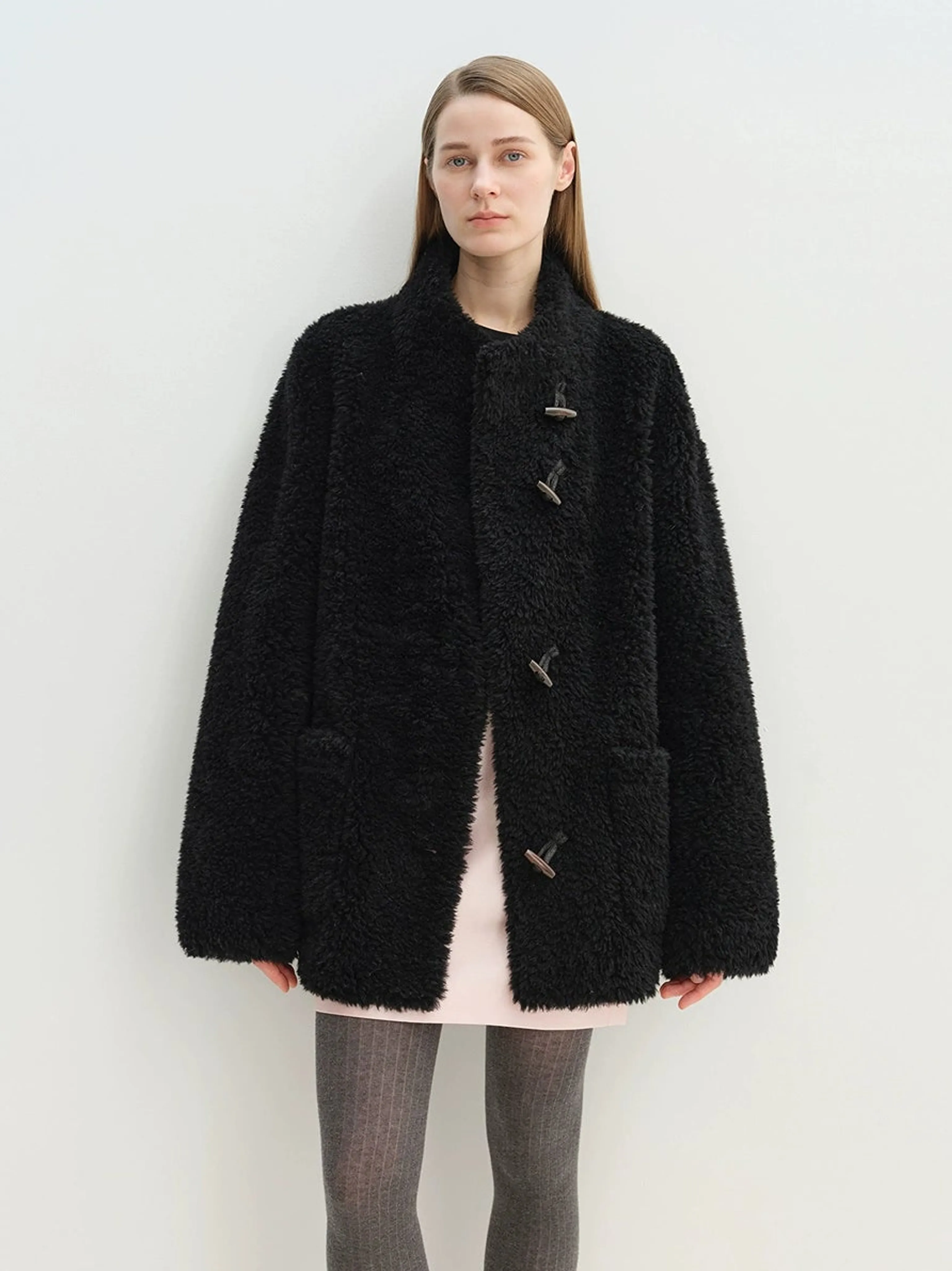 Stand-Collar Faux Shearling Toggle Coat - Image 4