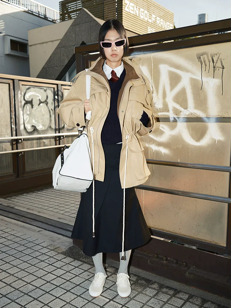 Stand Collar Four-Pocket Drawstring Parka - Image 3