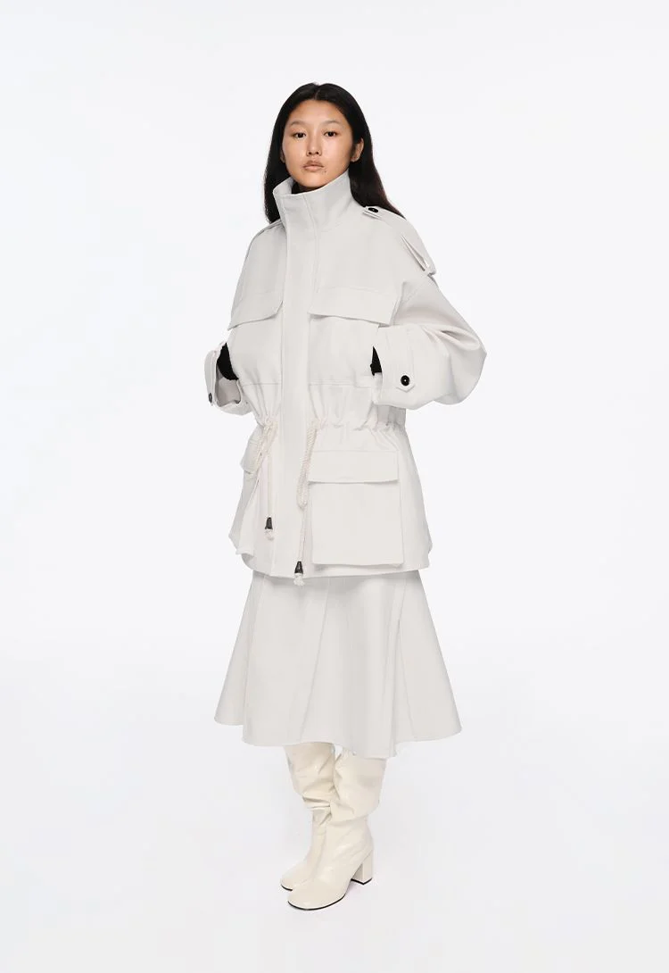Stand Collar Four-Pocket Drawstring Parka - Image 6