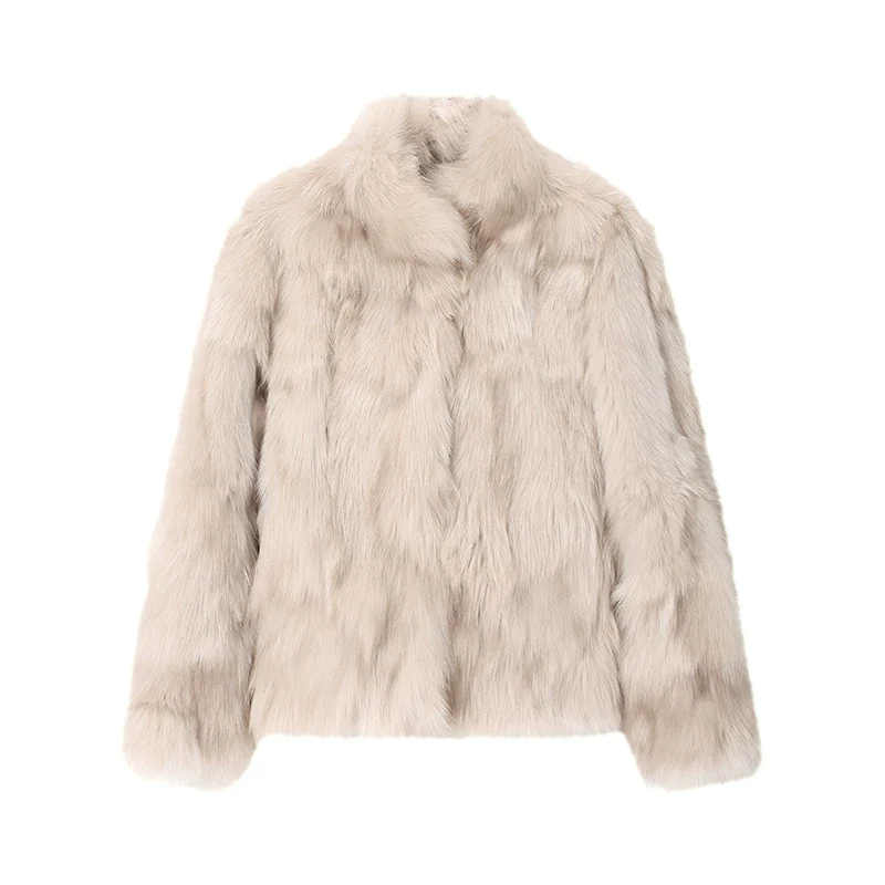 Stand Collar Gradient Fox Fur Jacket - Image 2