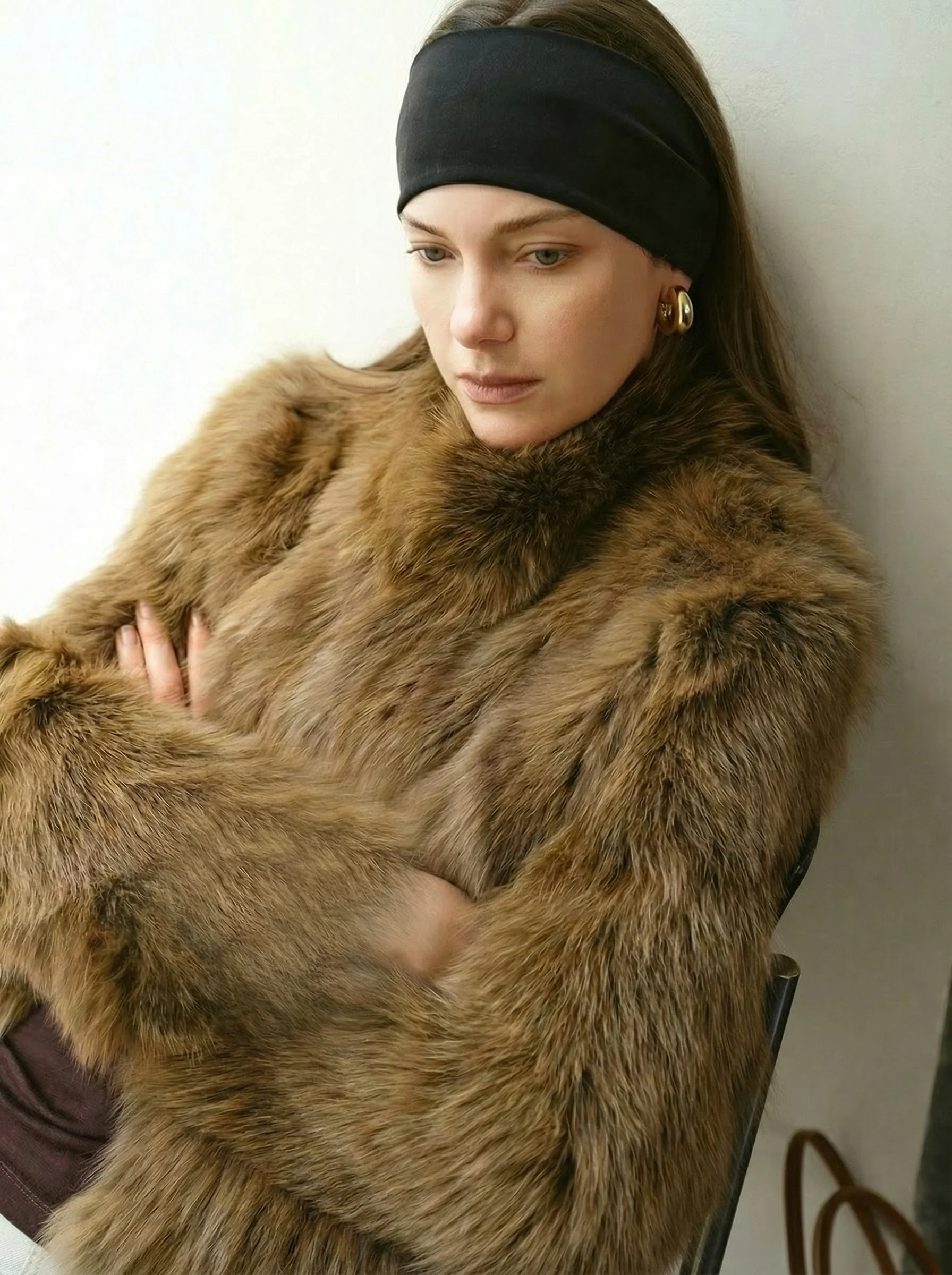 Stand Collar Gradient Fox Fur Jacket - Image 4