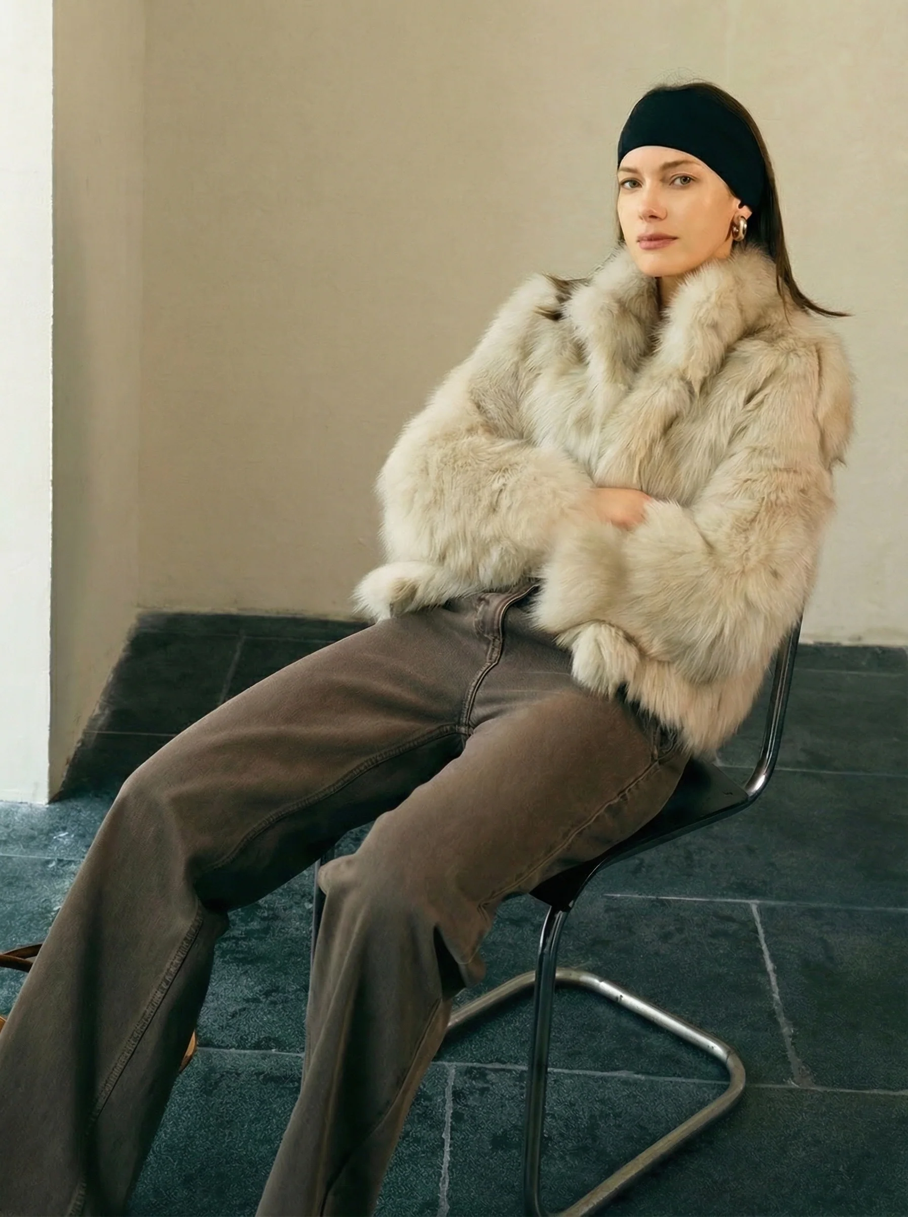 Stand Collar Gradient Fox Fur Jacket - Image 5
