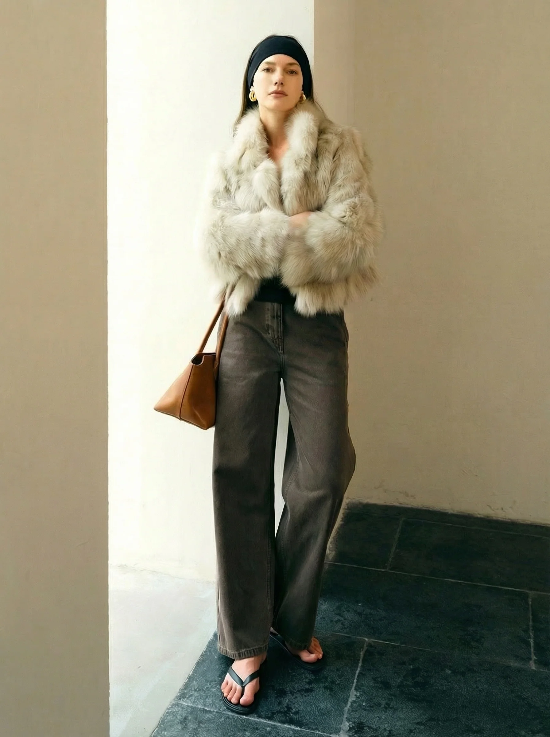 Stand Collar Gradient Fox Fur Jacket - Image 6