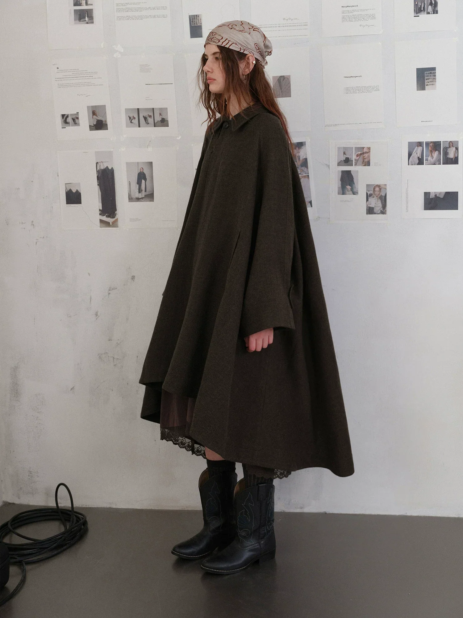 Stand-Collar Lamb Wool Cape Coat - Image 2