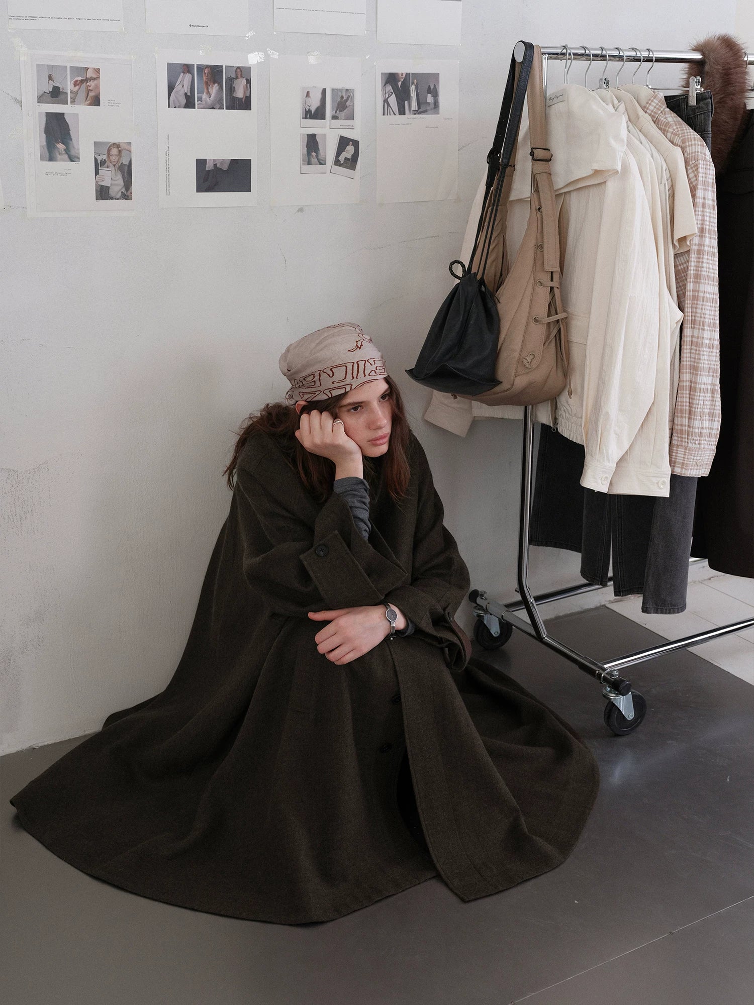 Stand-Collar Lamb Wool Cape Coat - Image 7