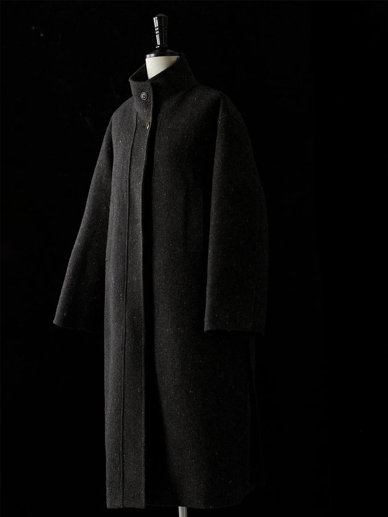 Stand-Collar Long Wool Coat - Image 3