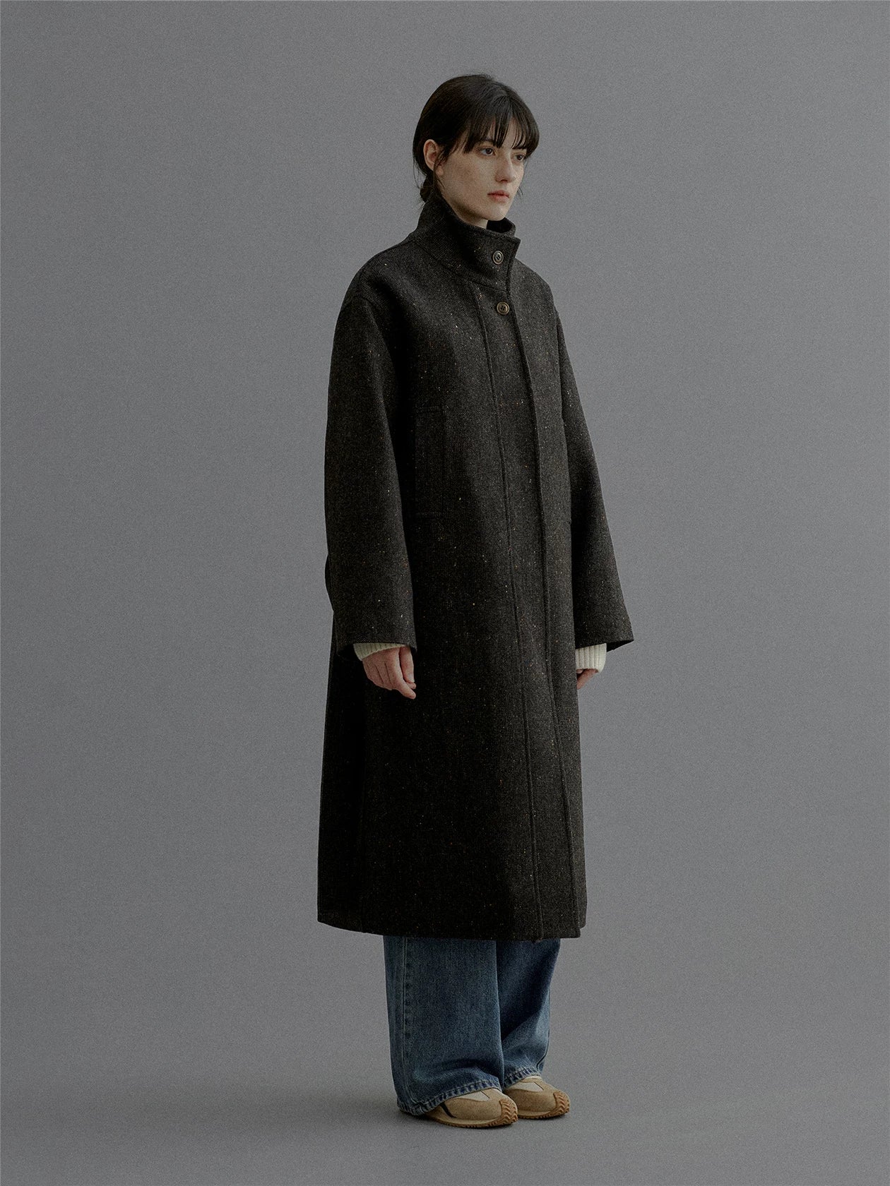 Stand-Collar Long Wool Coat - Image 6