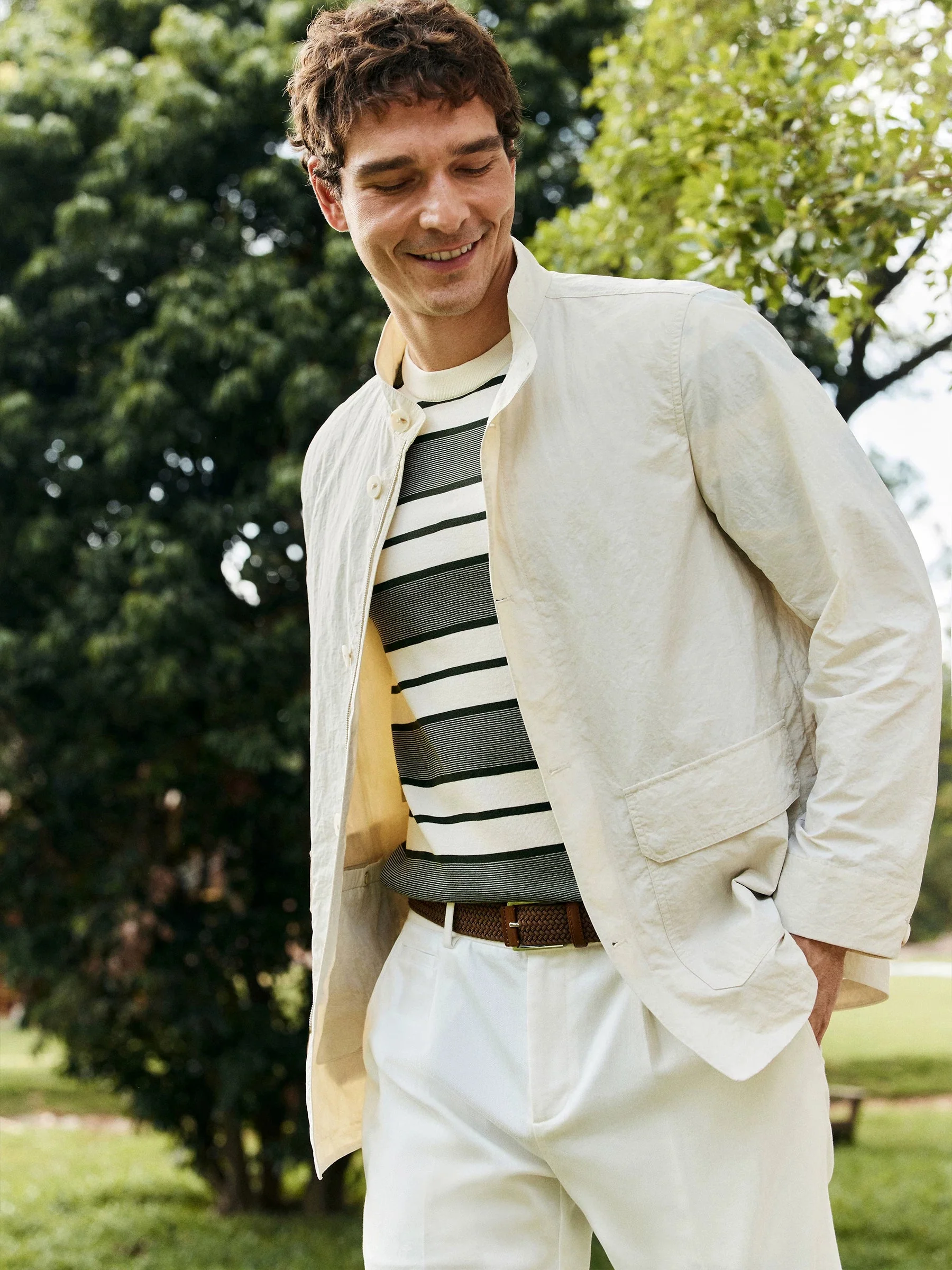 Stand-Collar Micro-Wrinkle Jacket