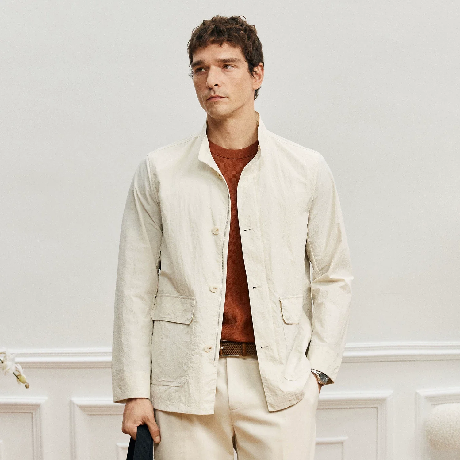 Stand-Collar Micro-Wrinkle Jacket - Image 5