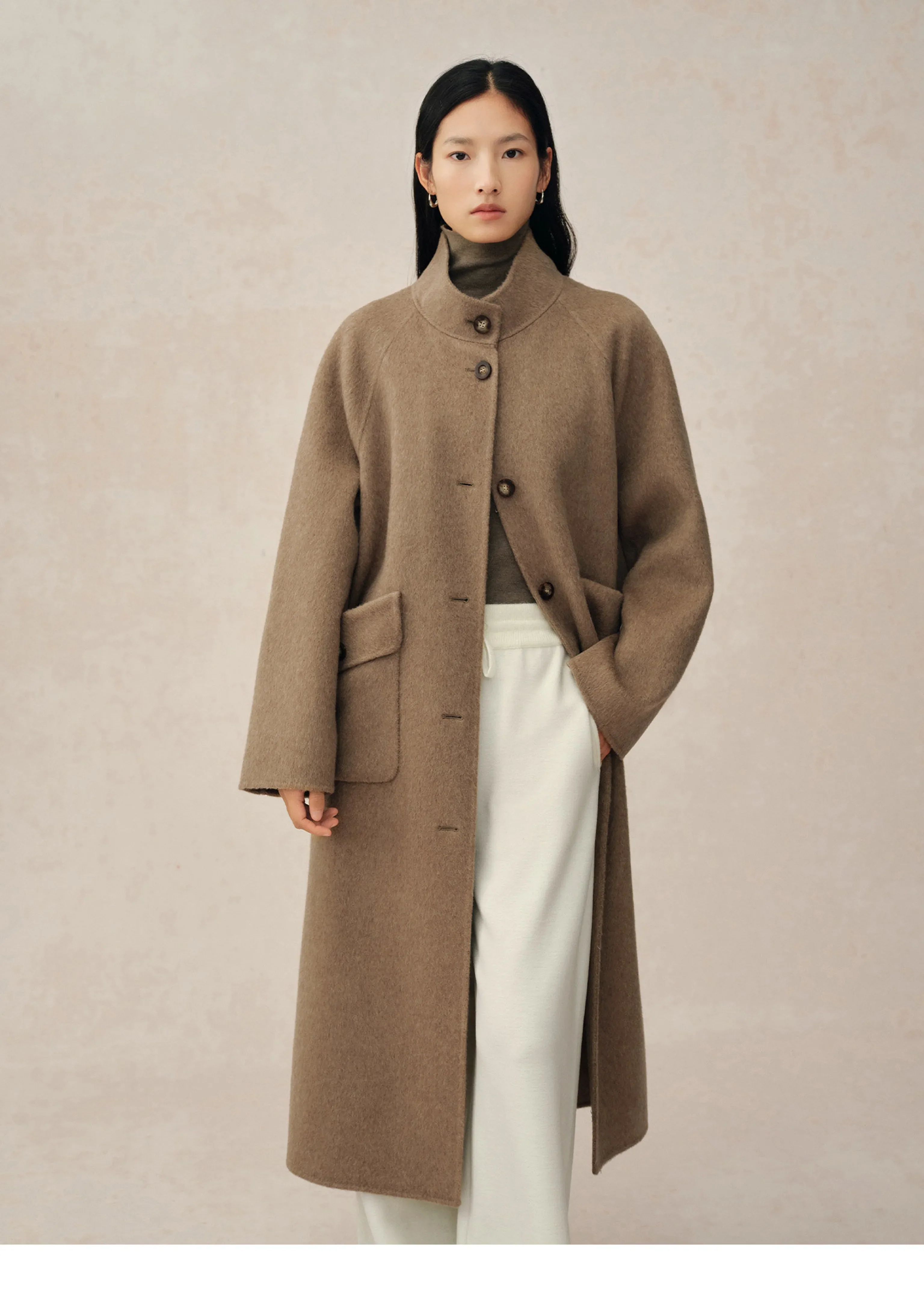 Stand-Collar Patch-Pocket Coat
