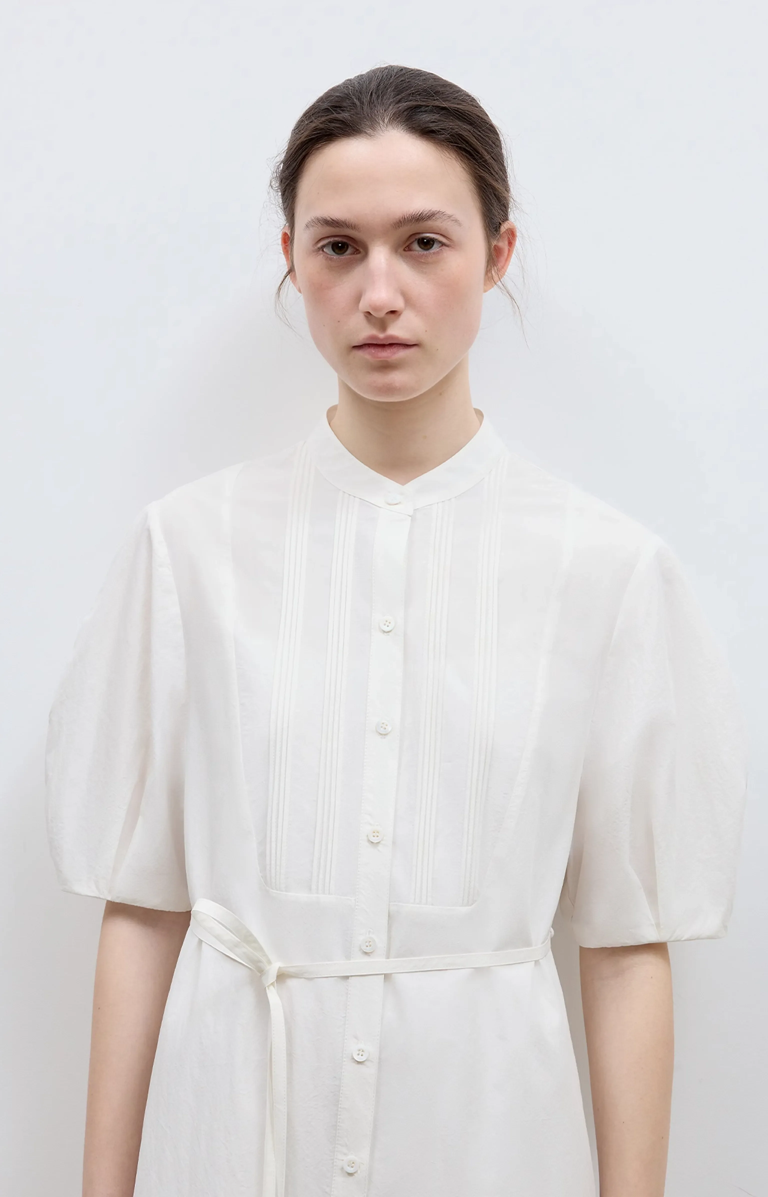 Stand Collar Pleated Shirt Dress