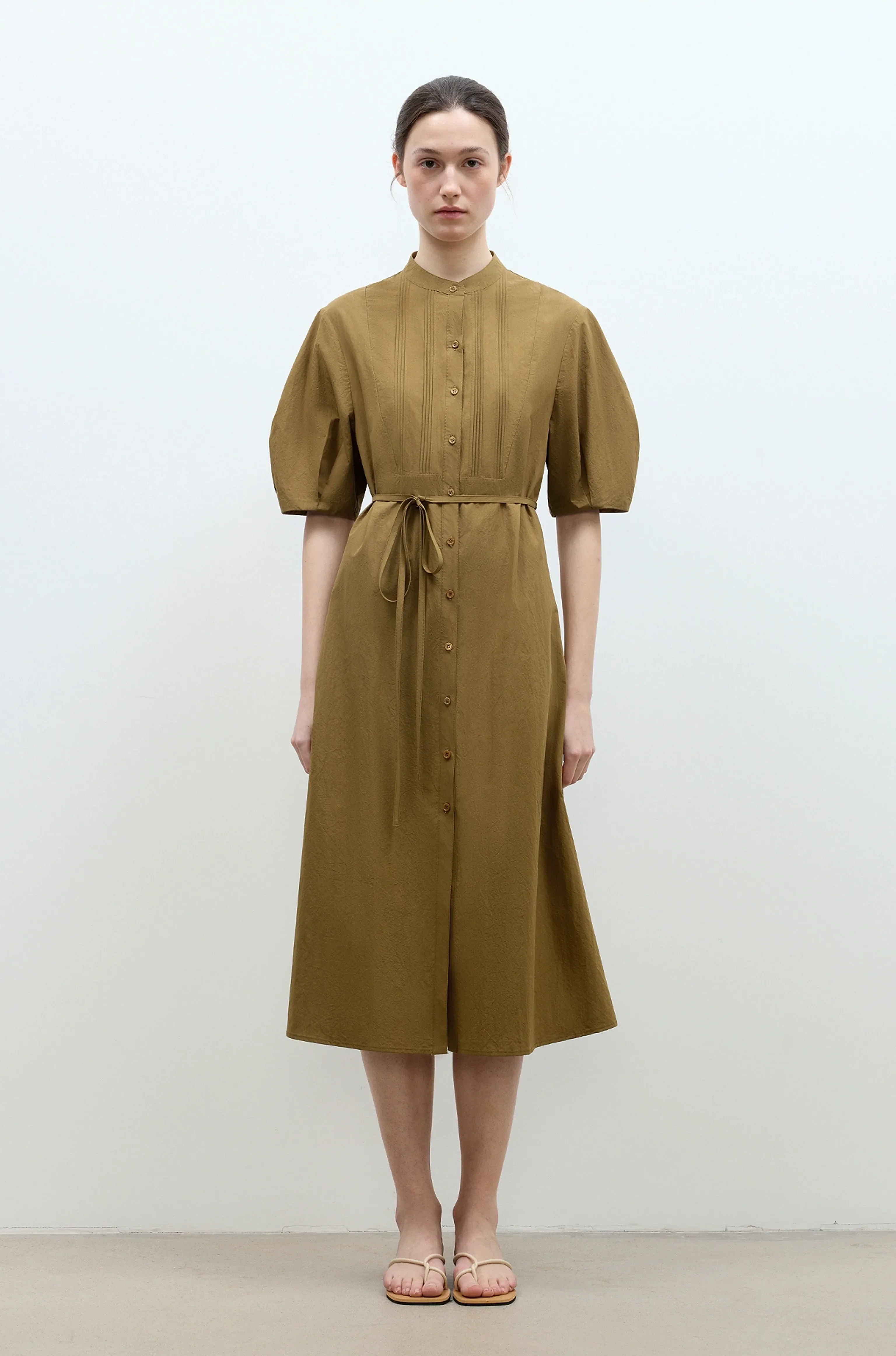 Stand Collar Pleated Shirt Dress - Image 2