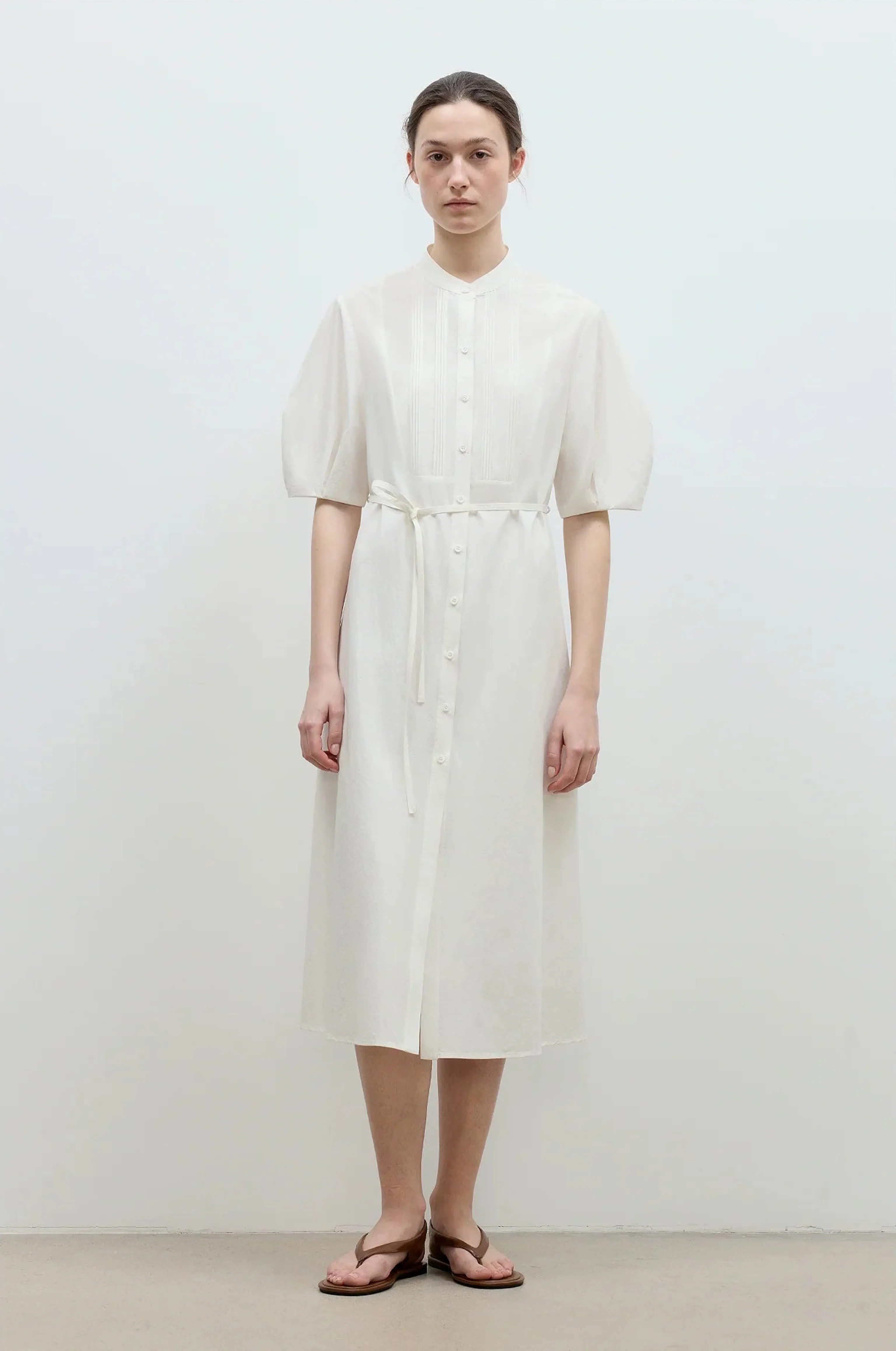 Stand Collar Pleated Shirt Dress - Image 3