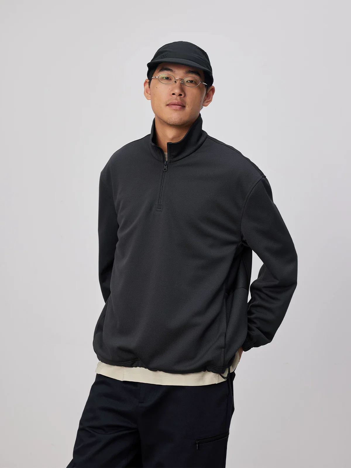 Stand-Collar Quarter-Zip Knit Sweatshirt