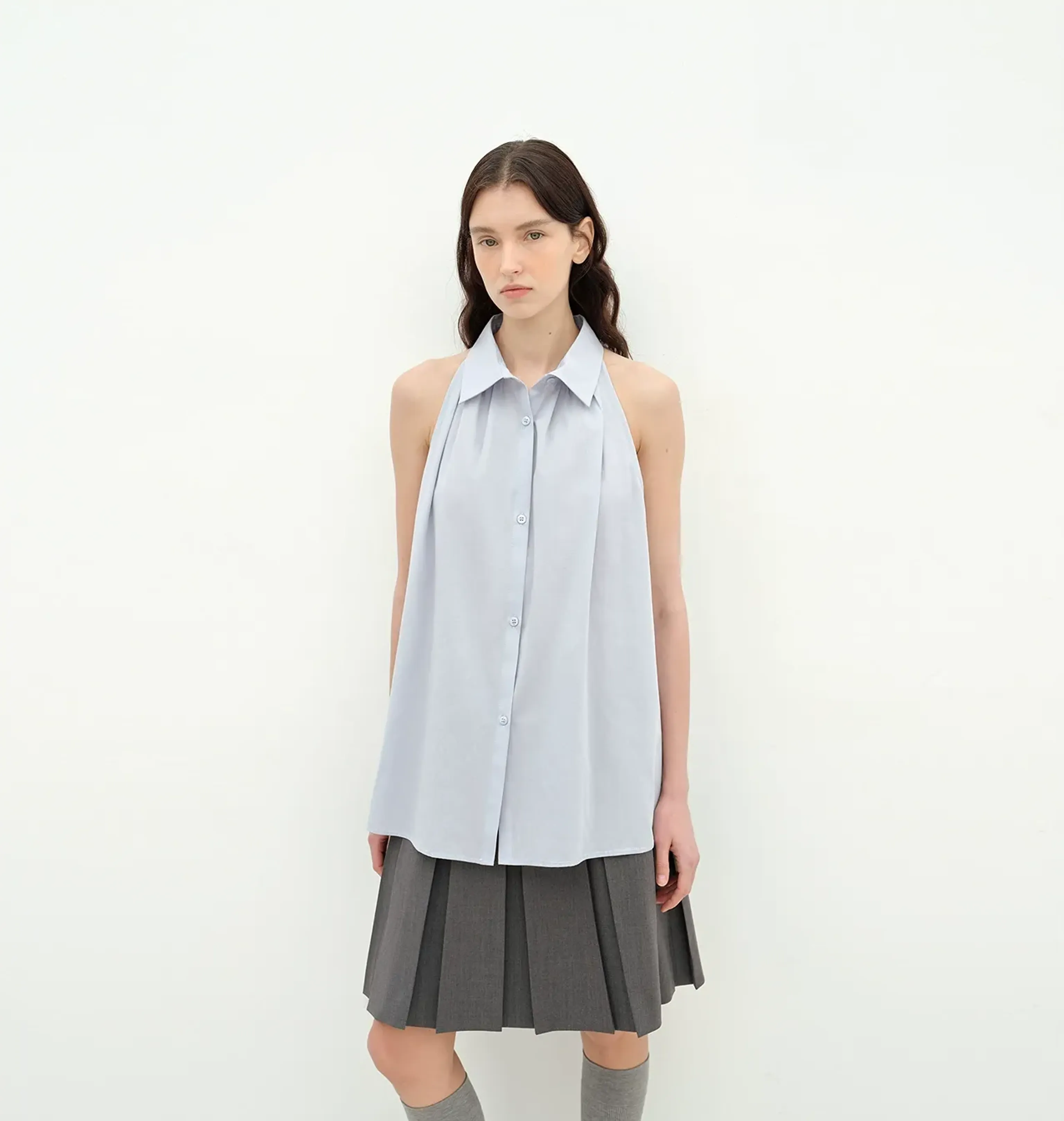Stand-Collar Sleeveless Cotton Blouse - Image 4