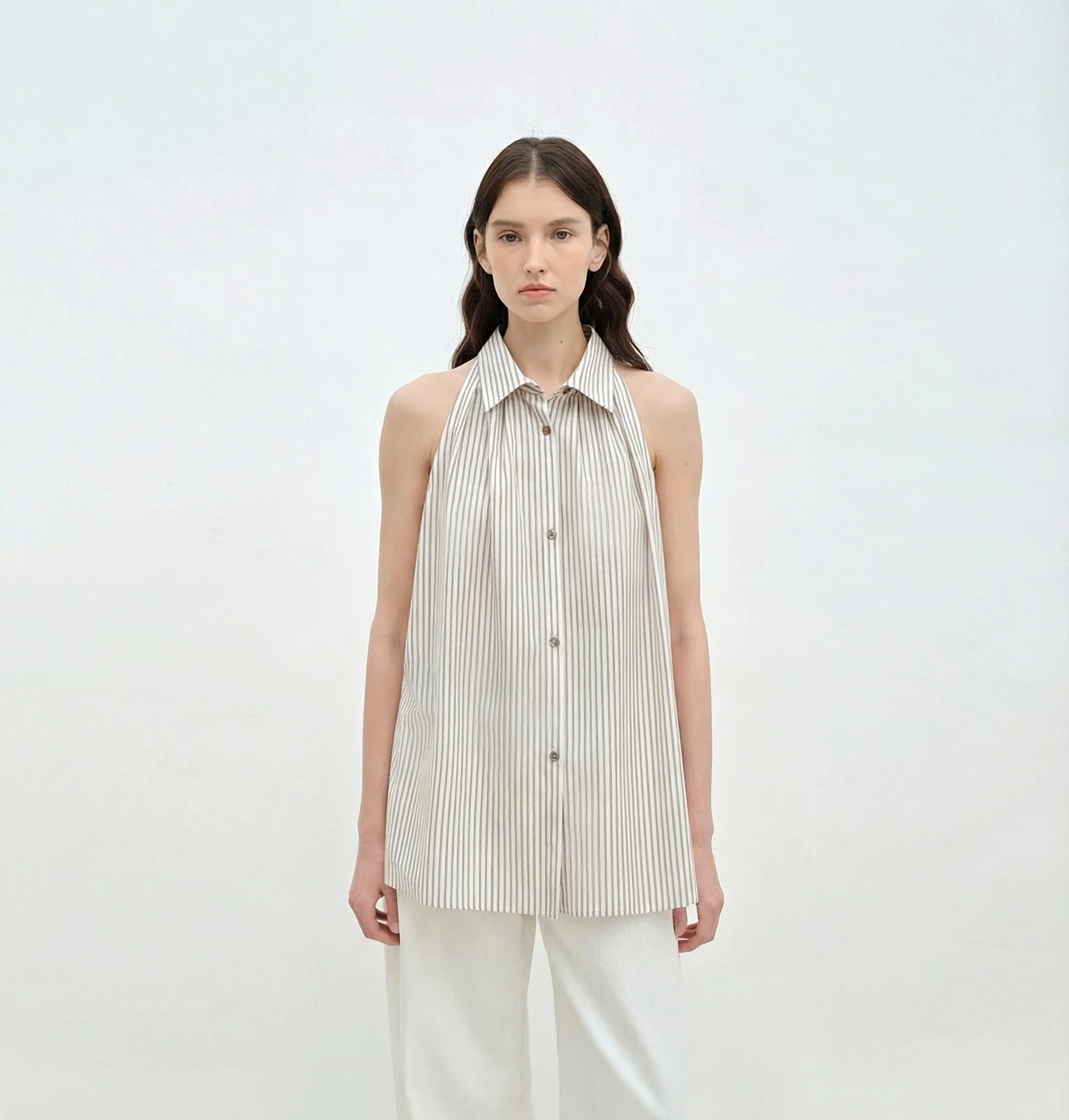 Stand-Collar Sleeveless Cotton Blouse - Image 8