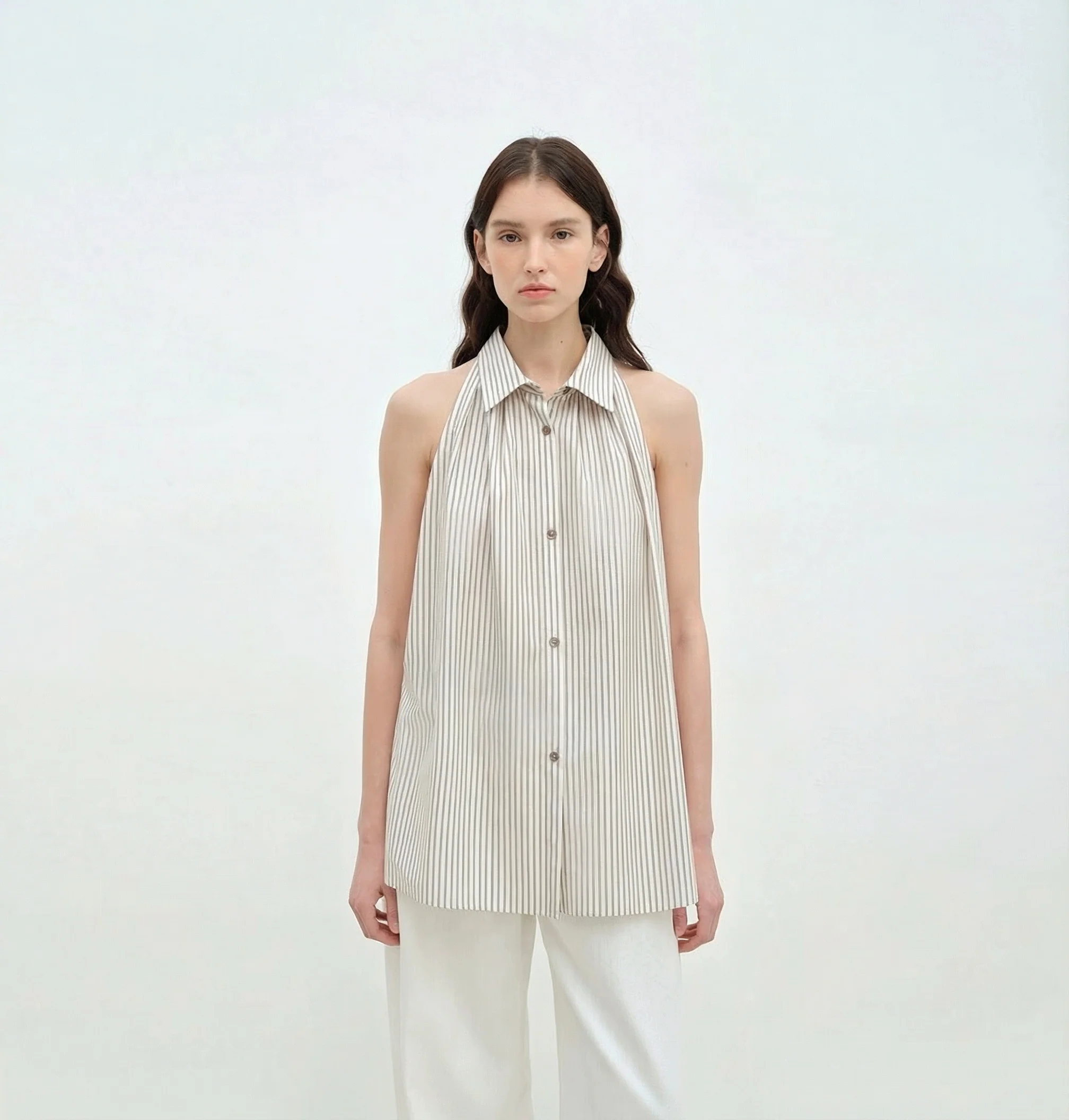 Stand-Collar Sleeveless Cotton Blouse - Image 9