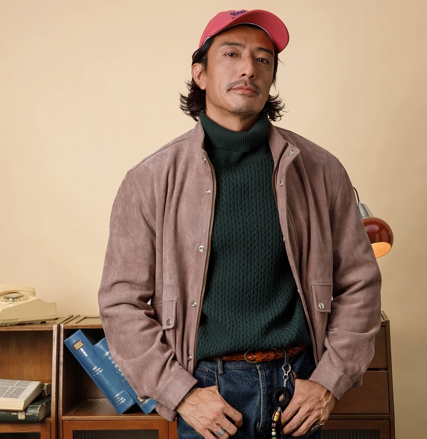 Stand-Collar Suede-Look Bomber Jacket