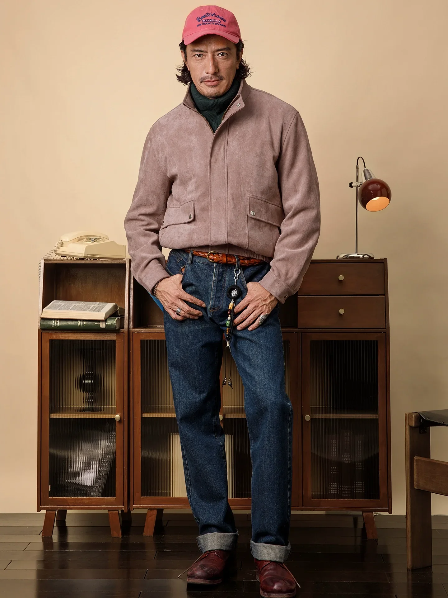 Stand-Collar Suede-Look Bomber Jacket - Image 2