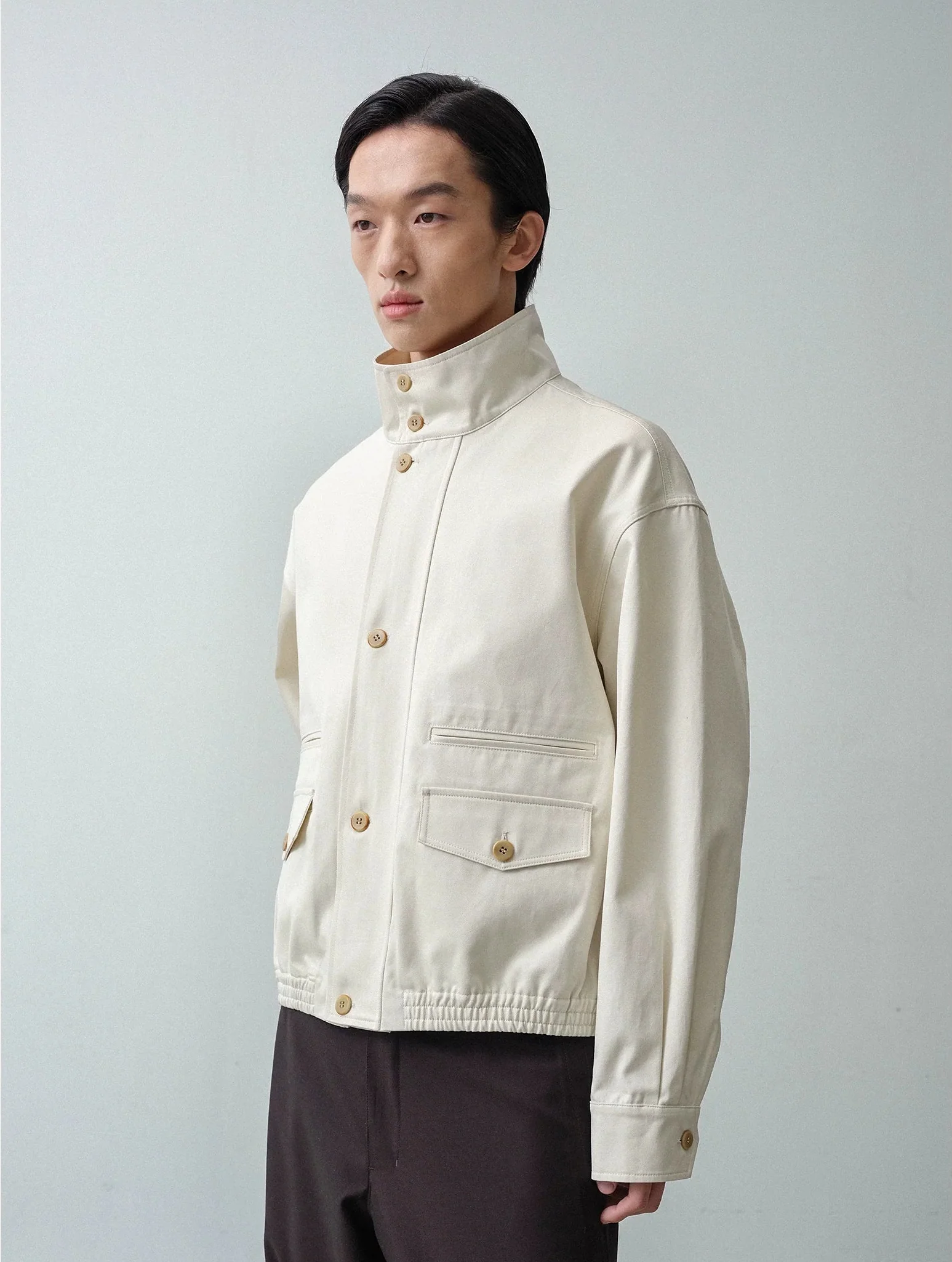 Stand-Collar Twill Harrington Jacket