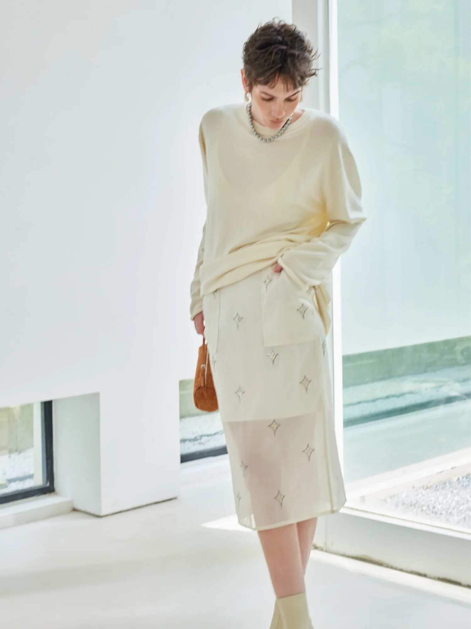 Starlight Embroidered Midi Skirt