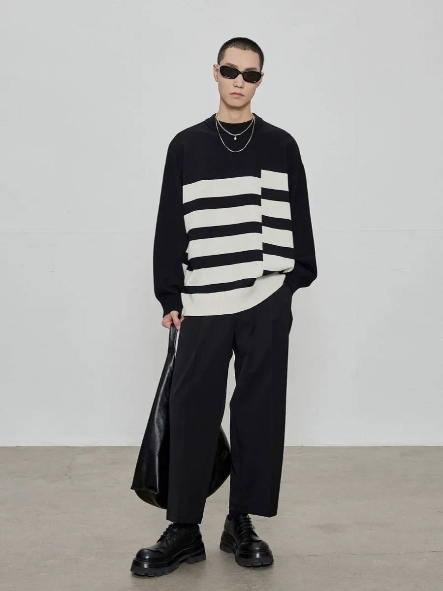 Stepped Stripe Wool-Cotton Crewneck - Image 2