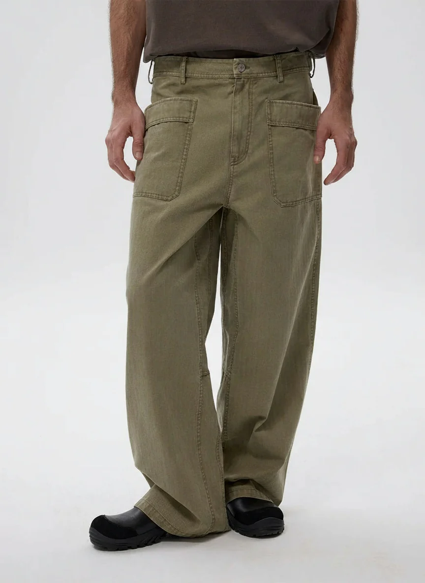 Stonewashed Herringbone Patch Pocket Trousers - Image 3