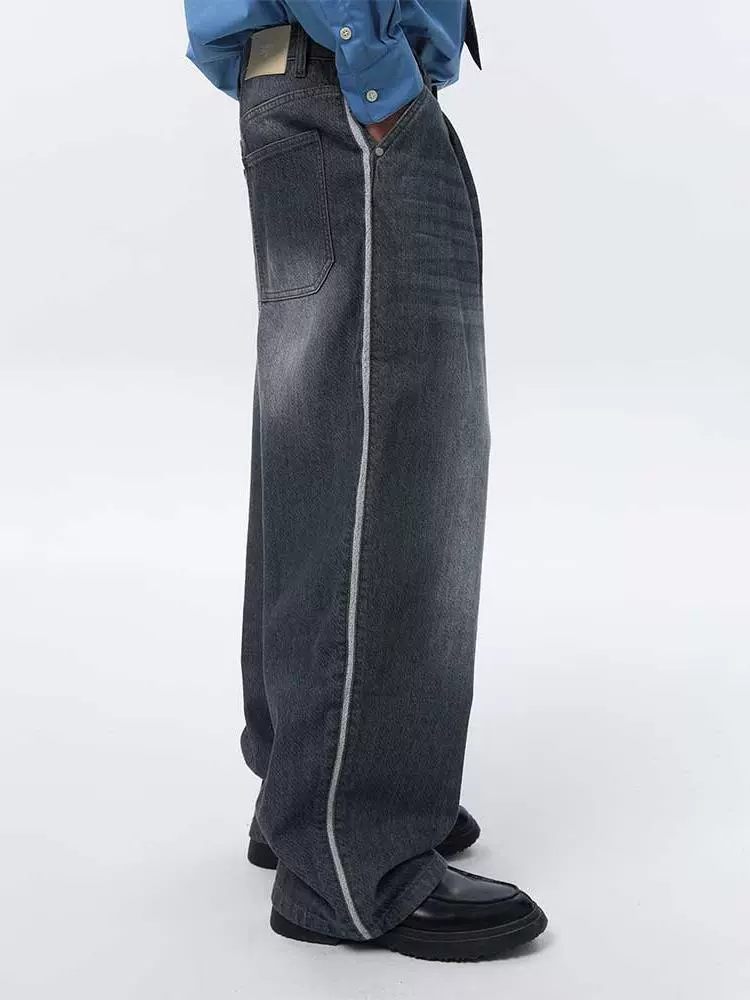 Storm Gray Double-Layer Wide-Leg Jeans - Image 2