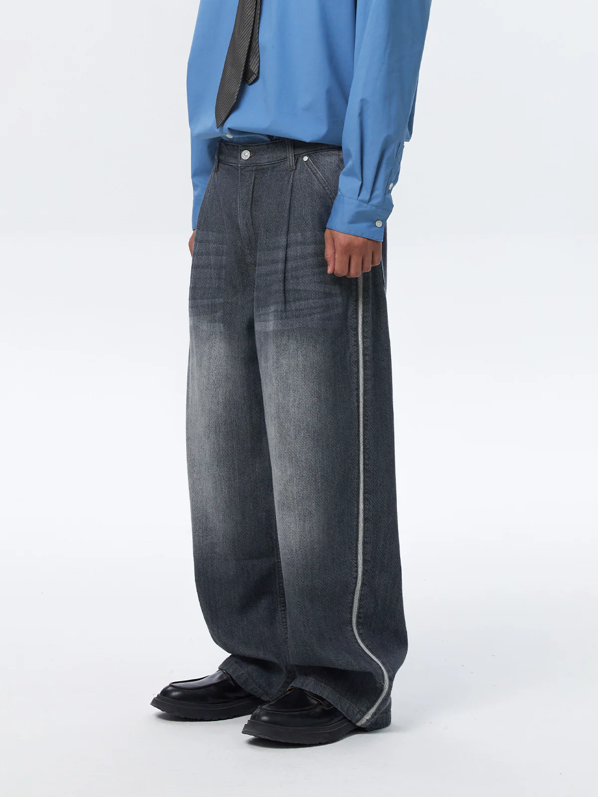 Storm Gray Double-Layer Wide-Leg Jeans - Image 3