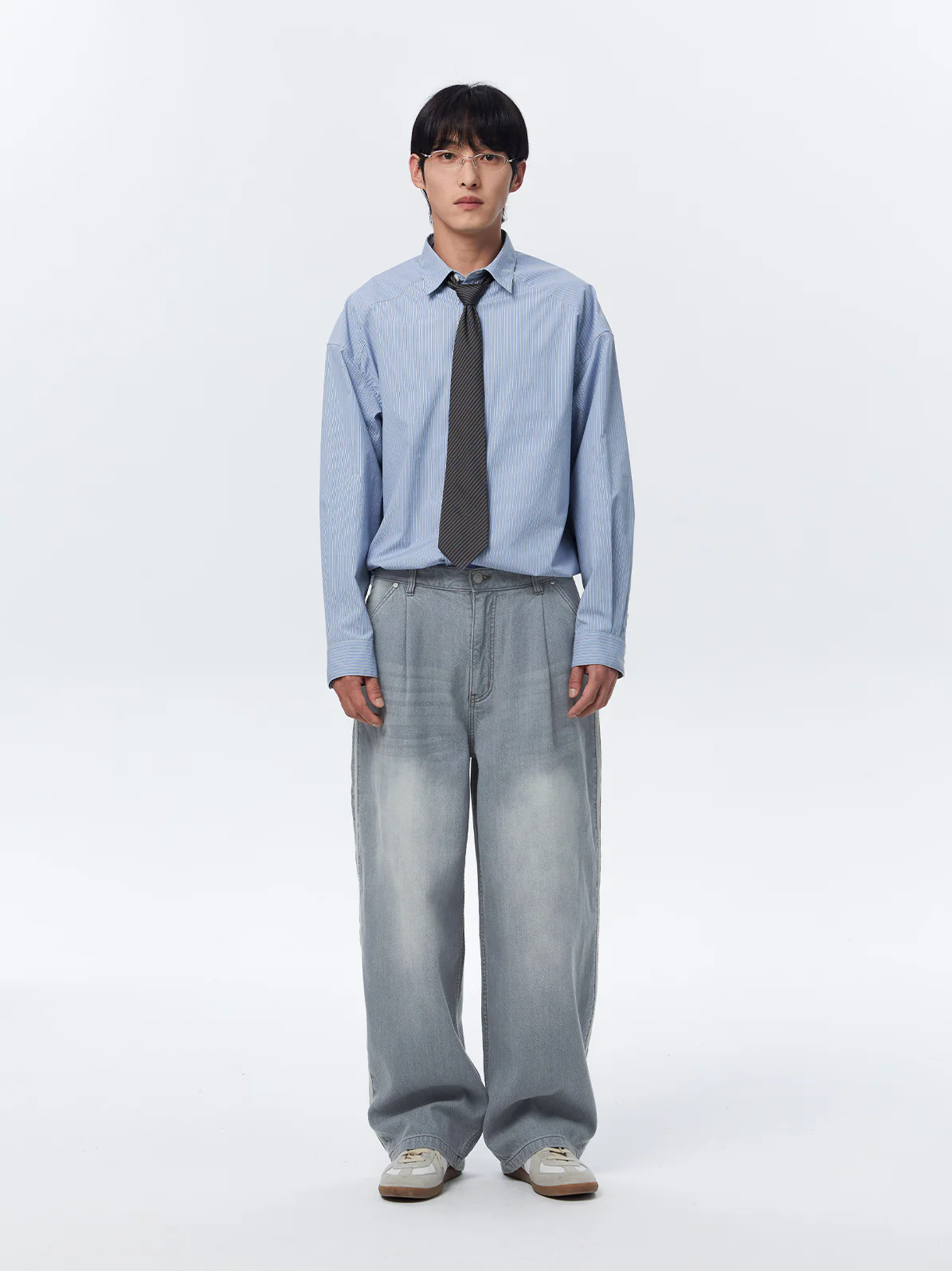 Storm Gray Double-Layer Wide-Leg Jeans - Image 5