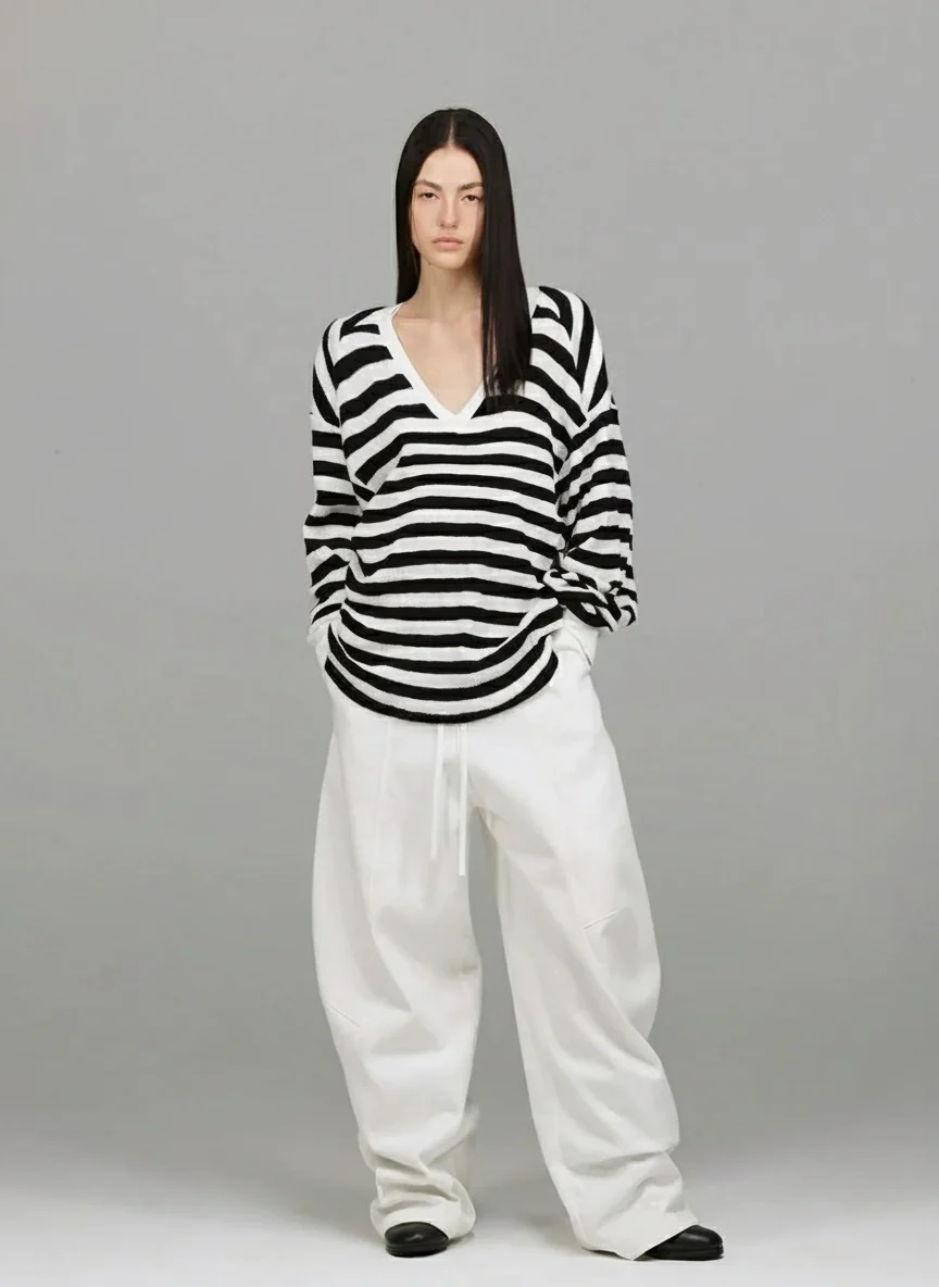 Stretch Waffle V-Neck Long Sleeve Top - Image 7