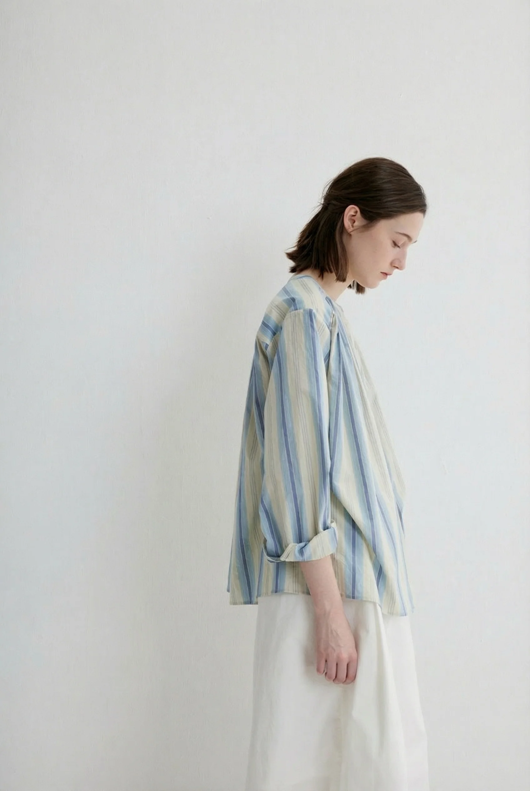 Striped Band-Collar Blouse - Image 4