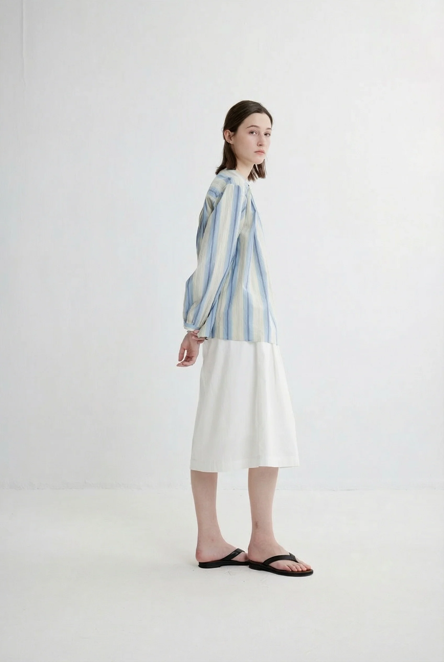 Striped Band-Collar Blouse - Image 5