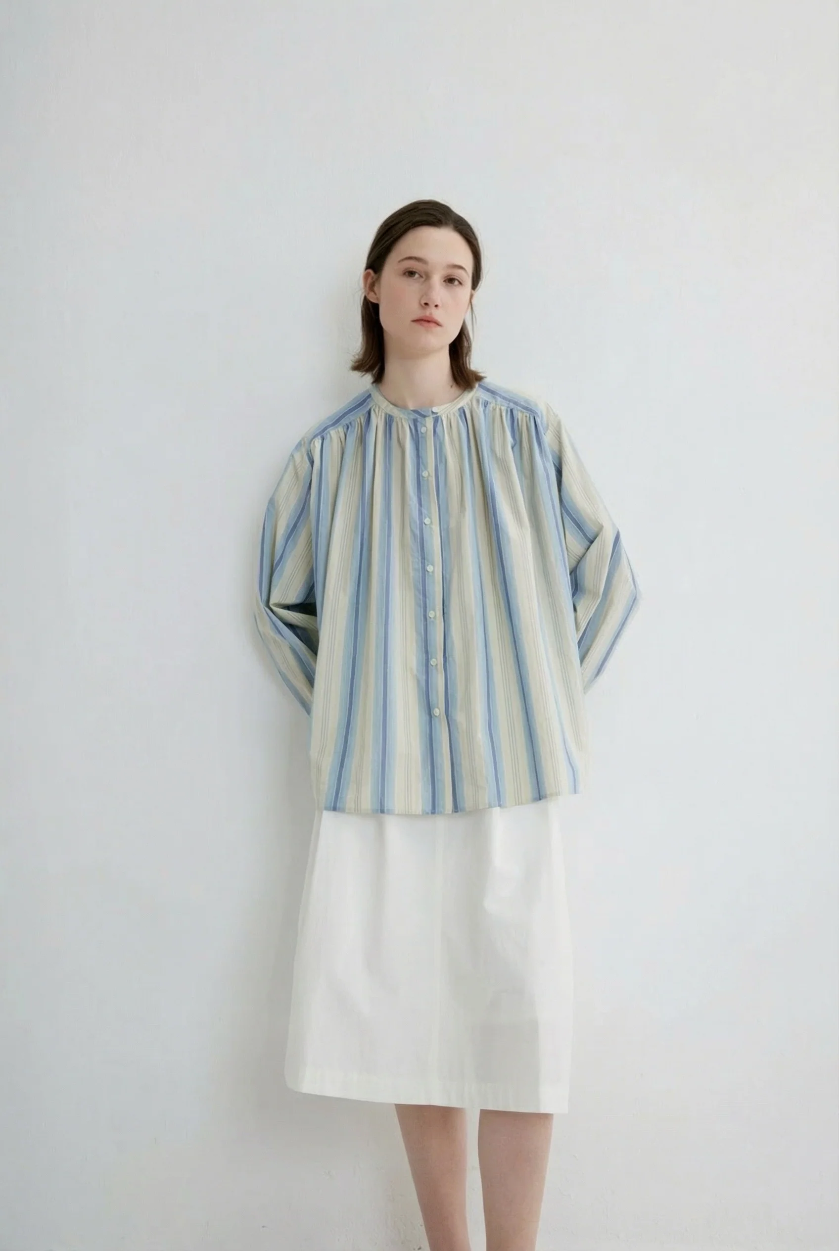 Striped Band-Collar Blouse - Image 6