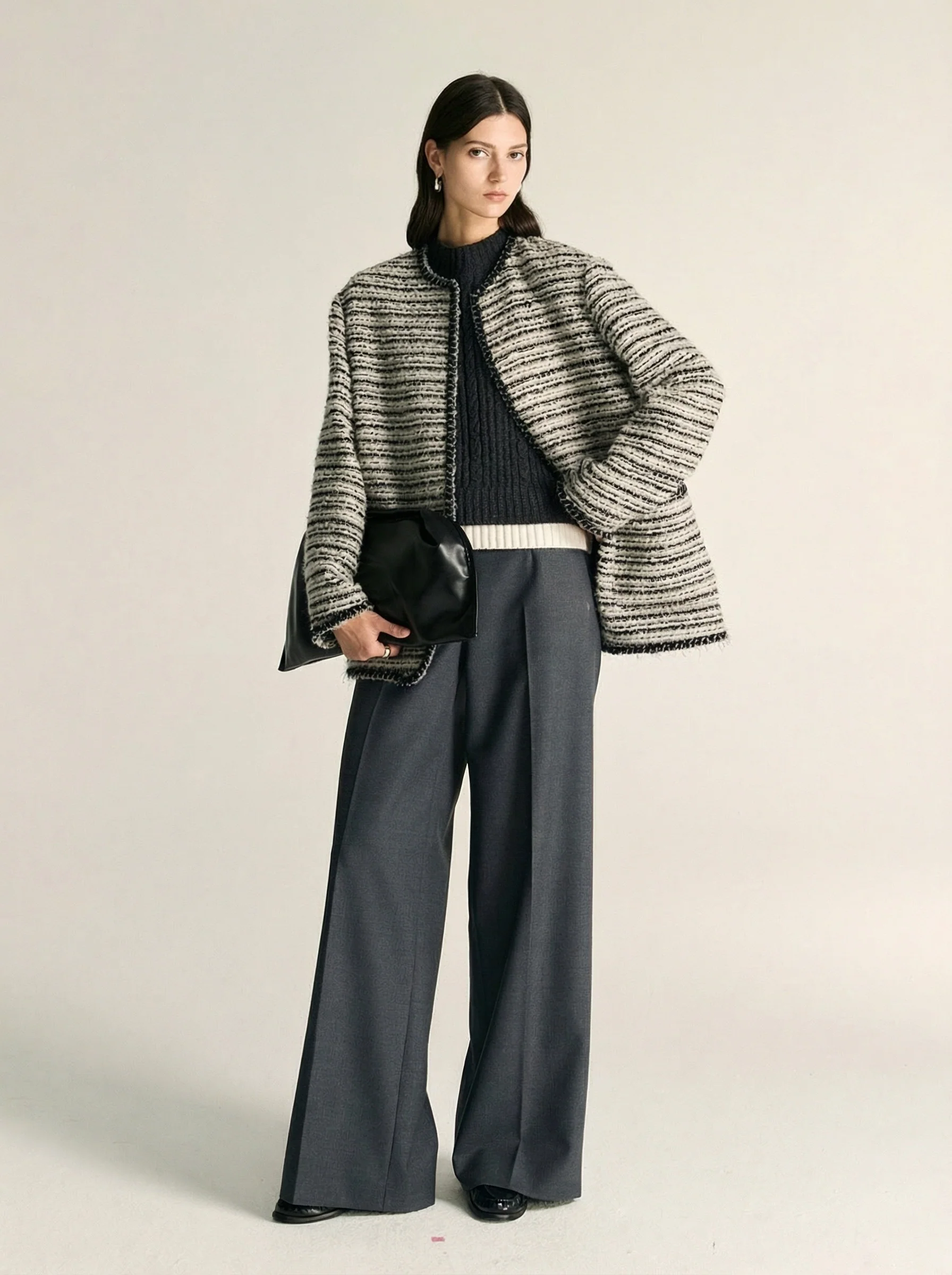 Striped Bouclé Tweed Quilted Jacket