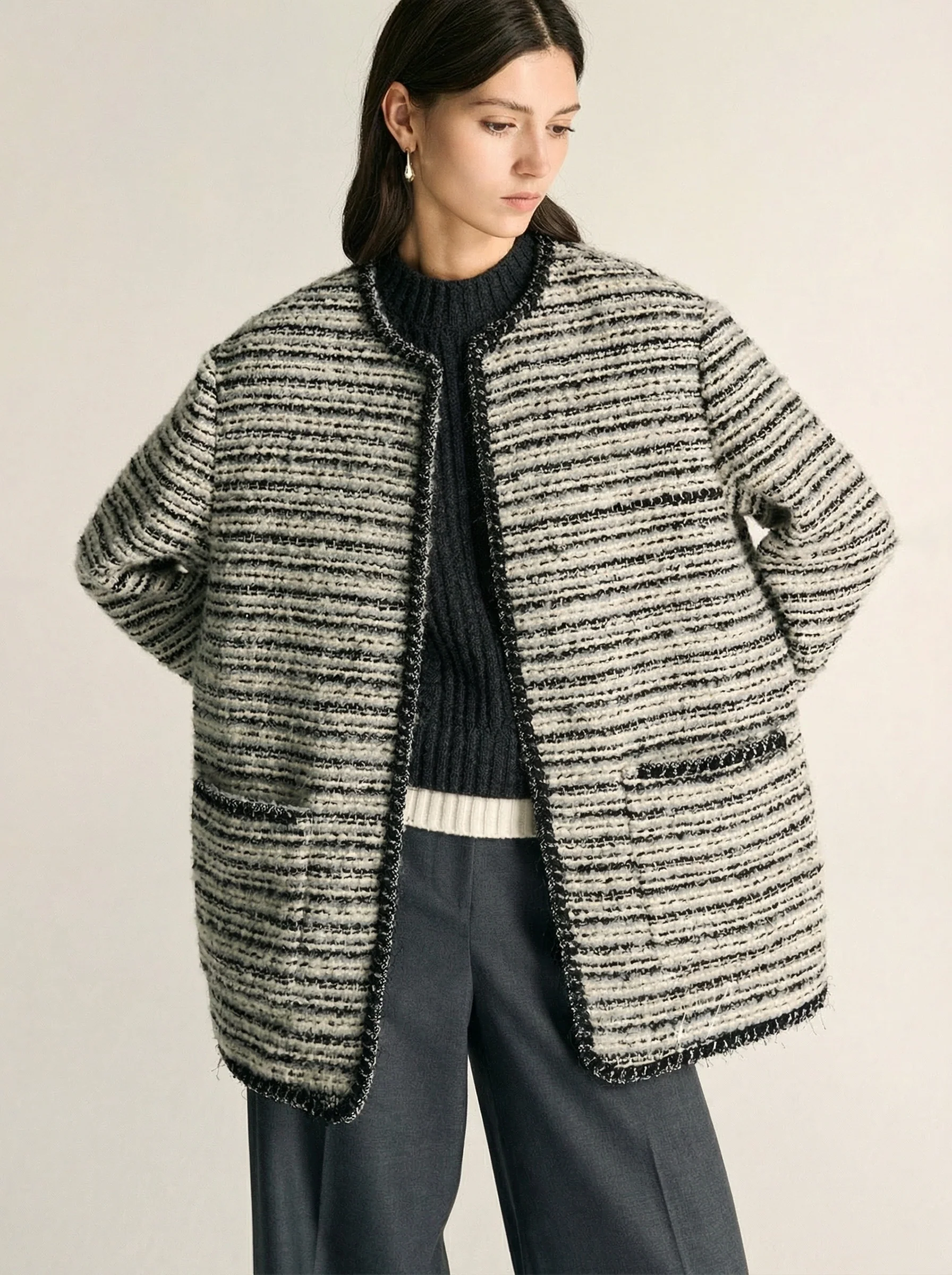 Striped Bouclé Tweed Quilted Jacket - Image 6