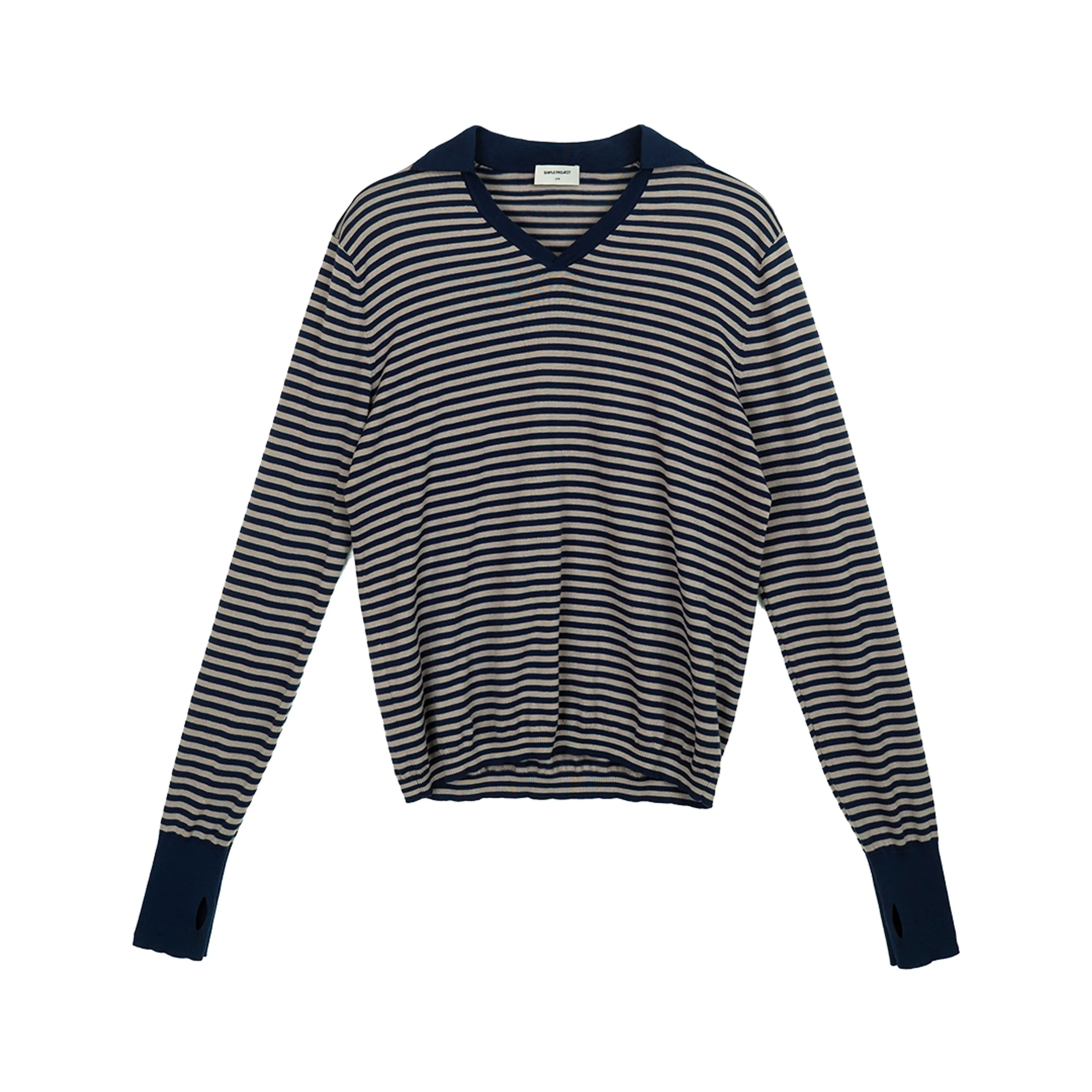 Striped Cotton V-Neck Polo Knit - Image 6