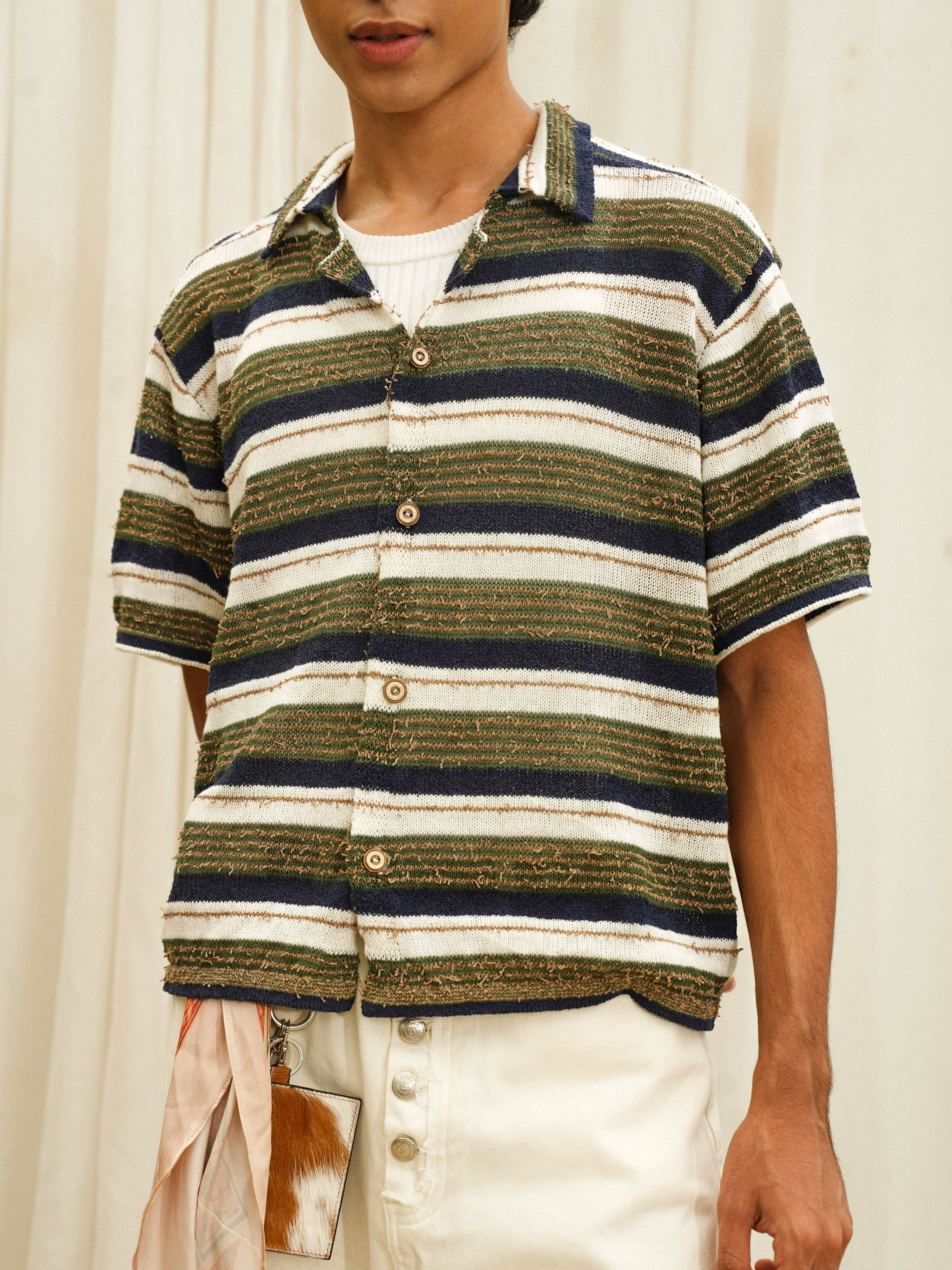 Striped Knit Short Sleeve Shirt - Image 3