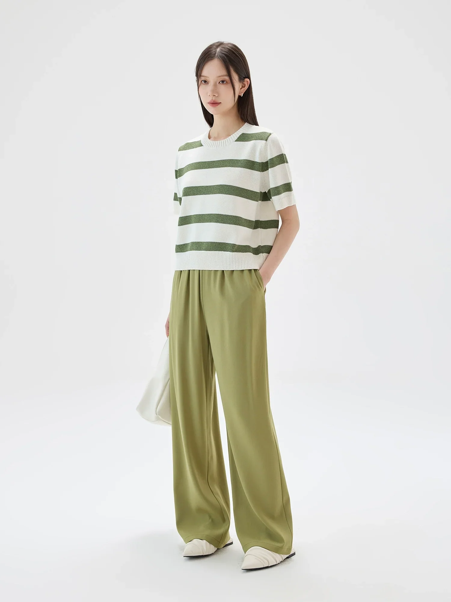 Striped Knit Short-Sleeve Sweater - Image 2